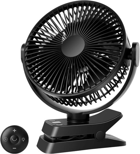 Ventilatore Da Tavolo USB, 12000Mah Ventilatore Da Campeggio Ricaricabile, Ventilatore Con Clip Silenzioso Con 5 Velocità, Portatile Ventola Con Telecomando per Ufficio Campeggio Tenda Passeggino