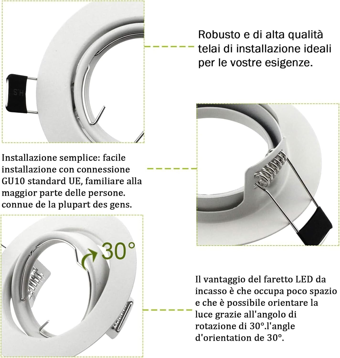 Set Di 6 Faretti LED Da Incasso per Cartongesso GU10 220V Faretti Da Incasso Rotondi Bianchi Lampadina Da Incasso Bianca Calda Da 5W E Plafoniera Con Attacco GU10