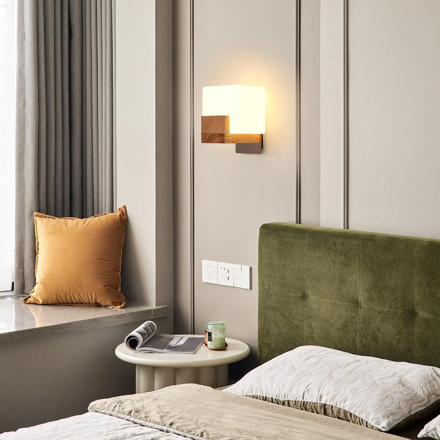 Applique Led Da Parete Interno 3000K-6500K Applique Da Parete Dimmerabile a Tre Colori Lampada Da Parete Creativa in Legno Adatto per Camere Da Letto, Corridoi, Scale