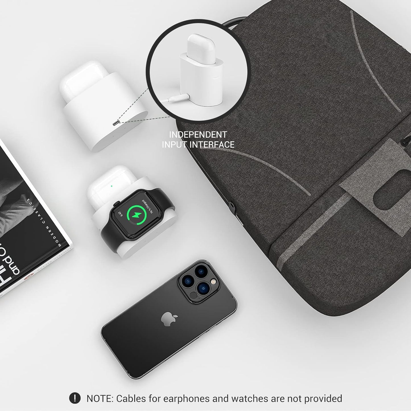 Caricabatterie Wireless,  Stazione Di Ricarica Wireless 3 in 1 Con Adattatore QC3.0 per Iwatch SE 7 6 5 4 3 2, Airpods Pro 2, Supporto Di Ricarica a Digiuno Da 15W per Lphone 14 Pro Max/13/12/X