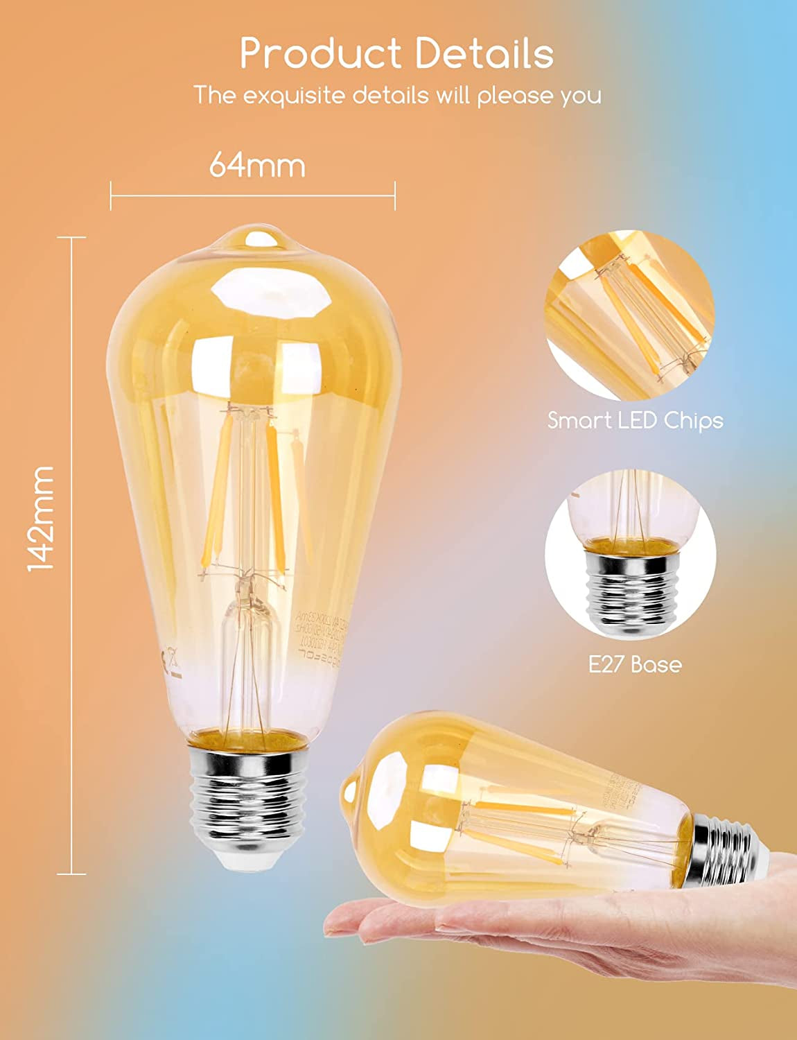 Lampadine Alexa E27 Wifi Edison Lampadina Vintage 6W 806ML Lampadine Smart Retrò Dimmerabile 2700K-6500K, Controllo Remoto Tramite APP, Compatibile Con Alexa, Google Home 5 Pezzi