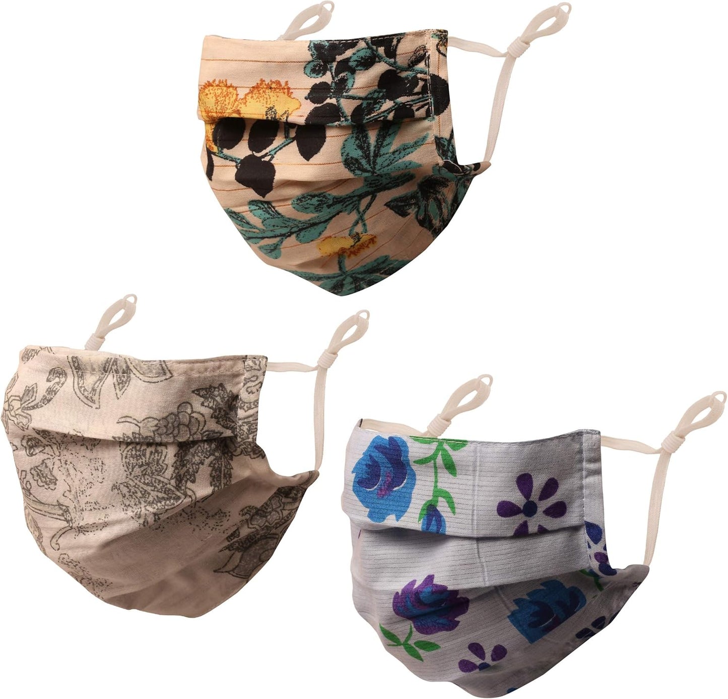 Face Masks Reusable Washable Handcrafted Indian Pattern Colorful 100% Cotton Double Layer Fabric with Elastic Earloops for Comfortable Snug Fit Unisex Men Women.