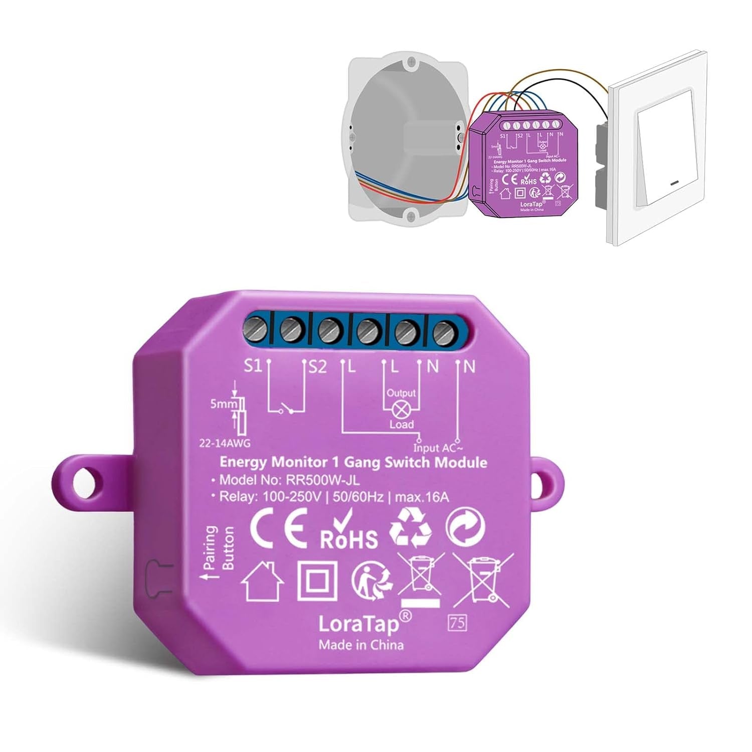 Interruttore Wifi 10A Con Misuratore Di Consumo Elettrico, Smart Modulo Timer Funziona in Parallelo Con Interruttore Originale, Compatibile Con Alexa Echo E Google Home, Relè 2300W