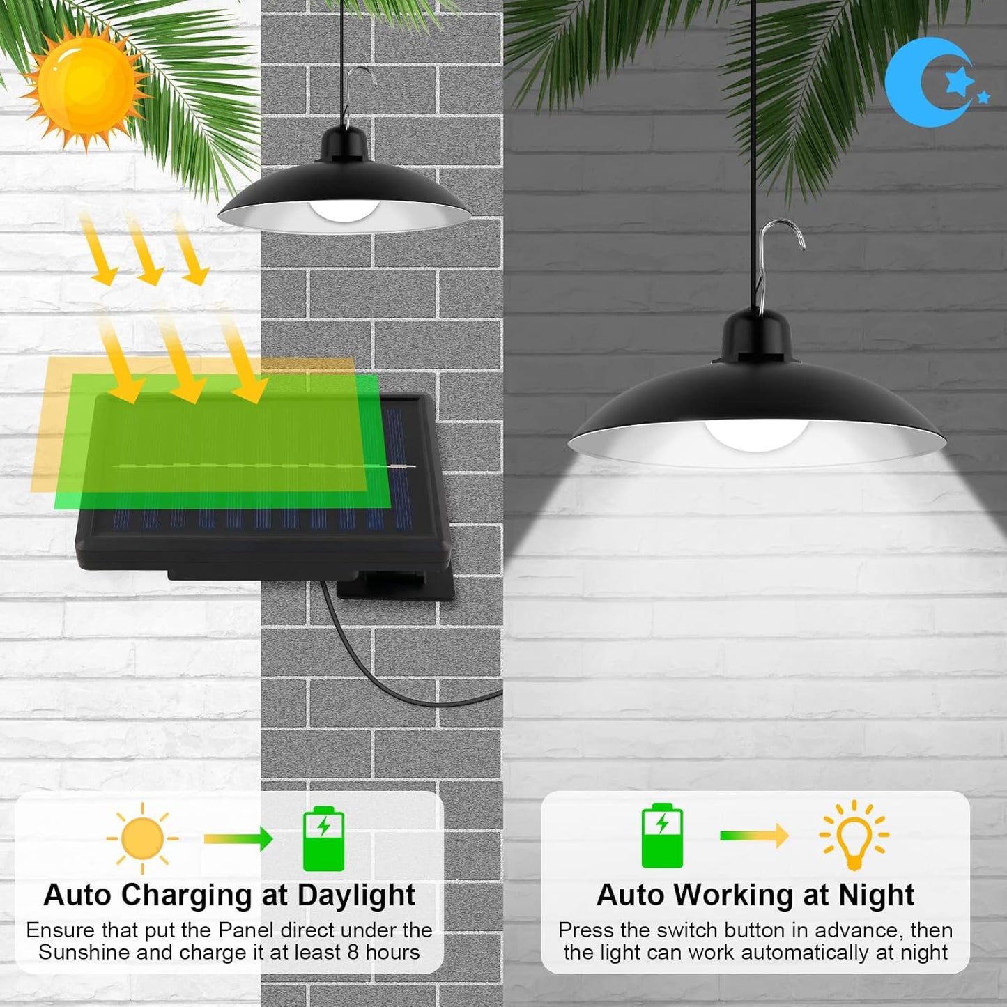 Lampadario Solare Esterno, Lampada a Sospensione Solare Con Telecomando Manuale Impermeabile IP44 Con Prolunga Da 3M per Giardino Casetta Garage 3 Modalità