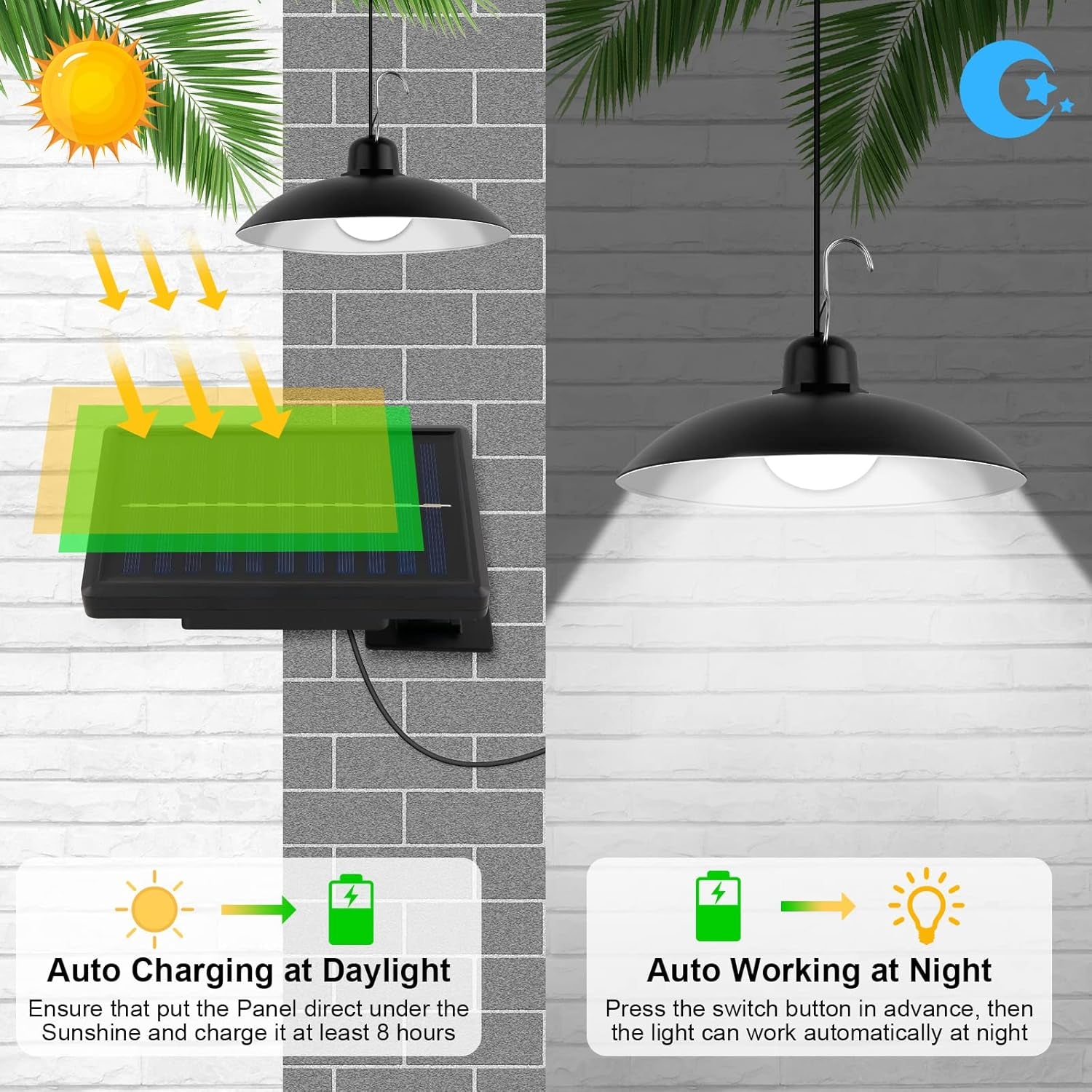 Lampadario Solare Esterno, Lampada a Sospensione Solare Con Telecomando Manuale Impermeabile IP44 Con Prolunga Da 3M per Giardino Casetta Garage 3 Modalità