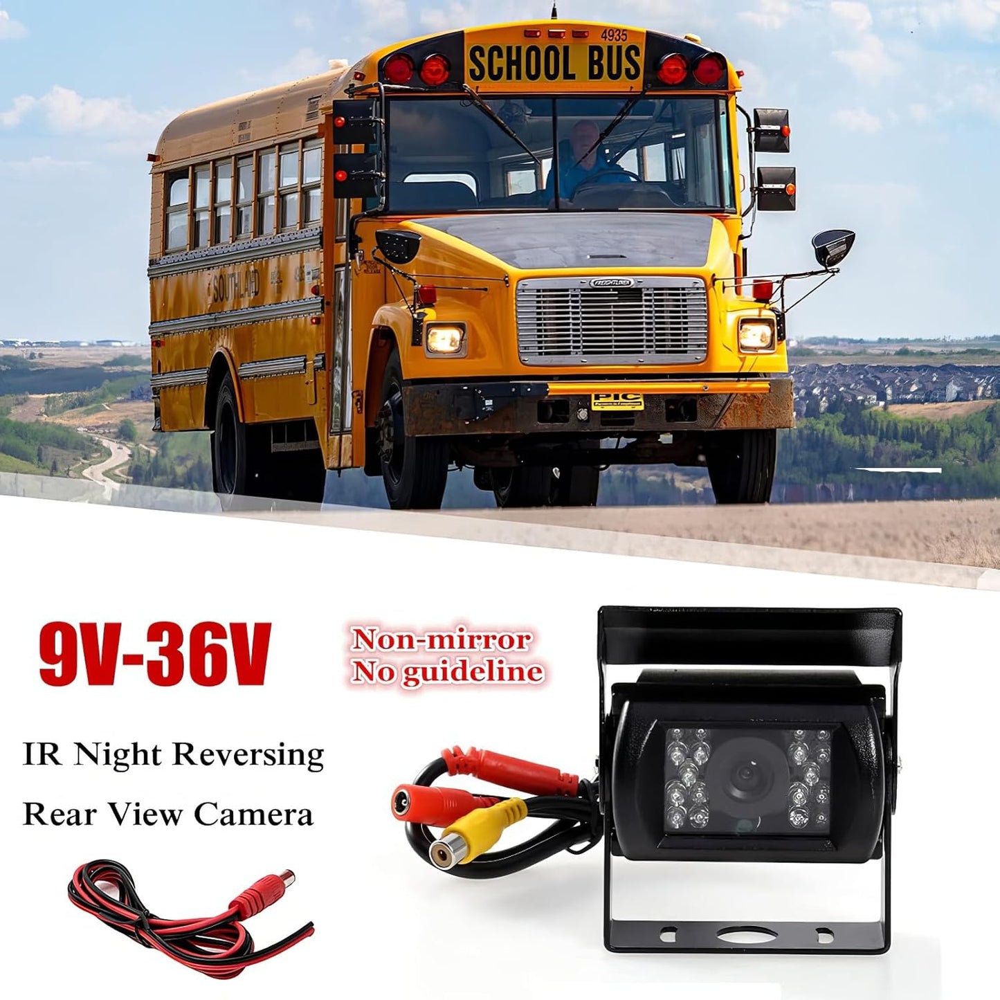 Telecamera Di Retromarcia per Auto, Telecamera Di Backup HD 9V-36V, Telecamera CCD Con Vista Frontale Impermeabile per Camion Rimorchio Autobus, Con 18 LED a Infrarossi per Visione Notturna