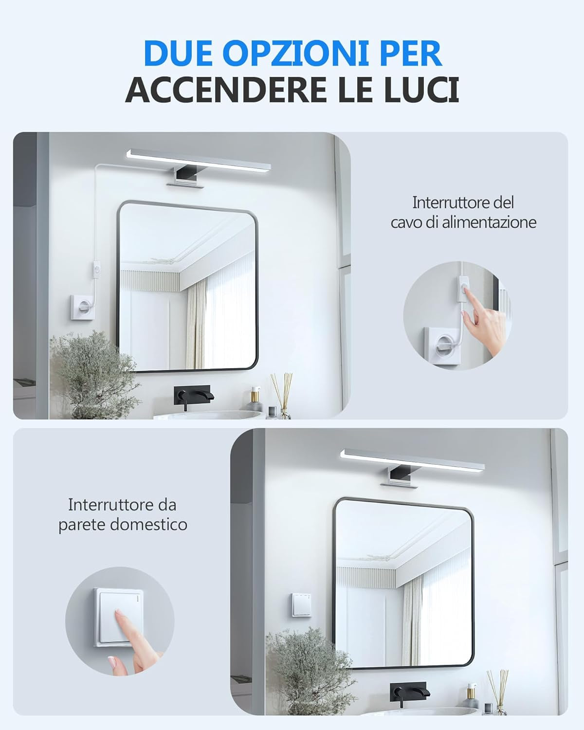 LED Lampada Da Specchio Bagno 30Cm 5W Bianco Freddo 6000K, Lampada Da Bagno Impermeabile IP44,CRI＞80 Adatto a Trucco, Luce Specchio Bagno Cablato E Wireless,Lampada per Bagno, Armadio, Parete