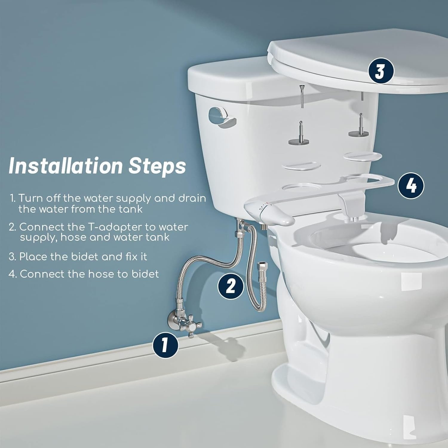 Inserto per Bidet Ultra Sottile per WC, Design Anti-Intasamento, Asta Girevole, Impugnatura Ergonomica per Pressione Dell'Acqua Regolabile, Ingresso in Ottone E Kit Di Collegamento In