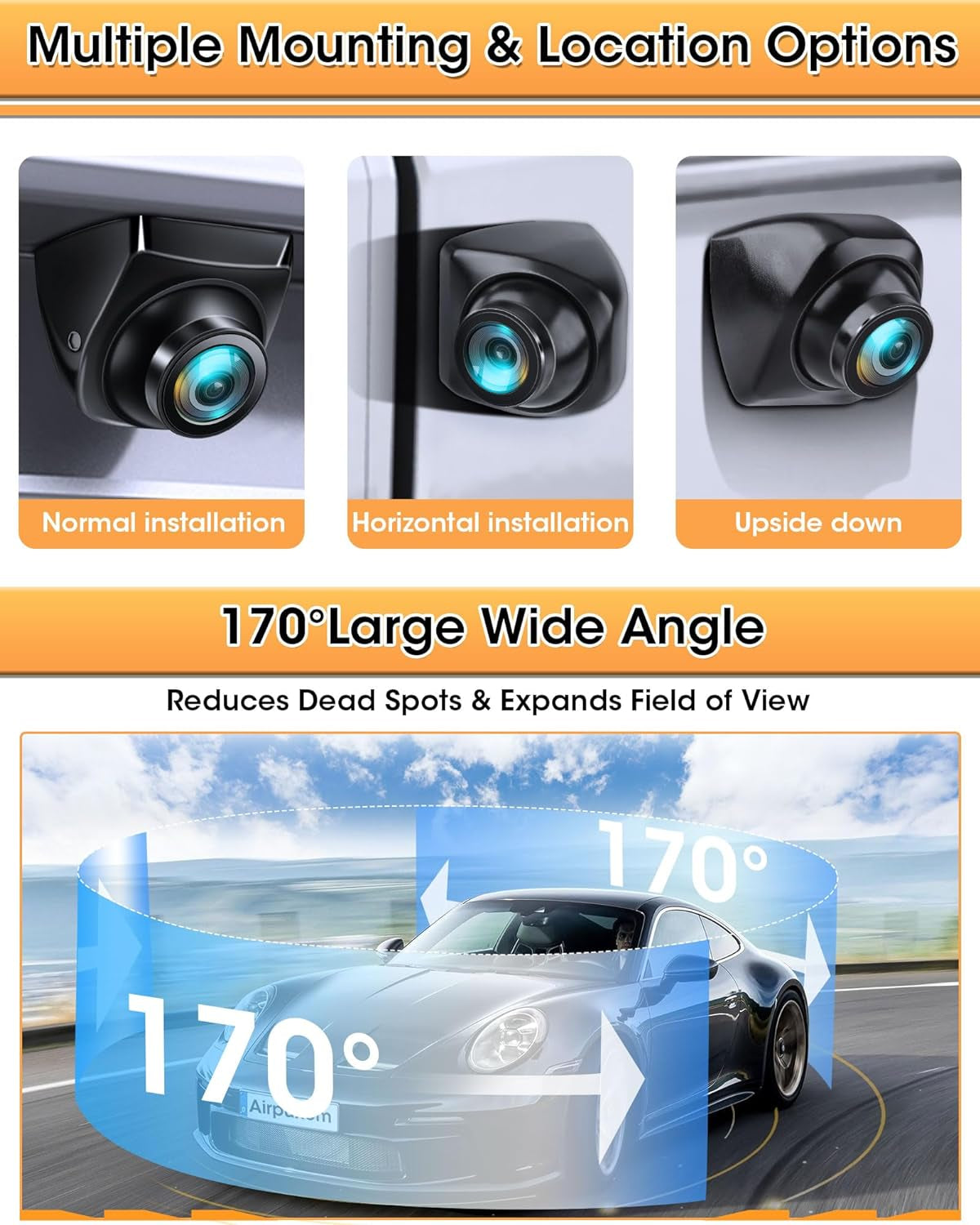 AHD 720P Retrocamera Auto 360° Regolabile Telecamera Auto Retromarcia 170° Grandangolare Visione Notturna IP69K Impermeabile Telecamera Posteriore Auto Supporto 12-24V per Auto/Camper/Suv/Van Assist