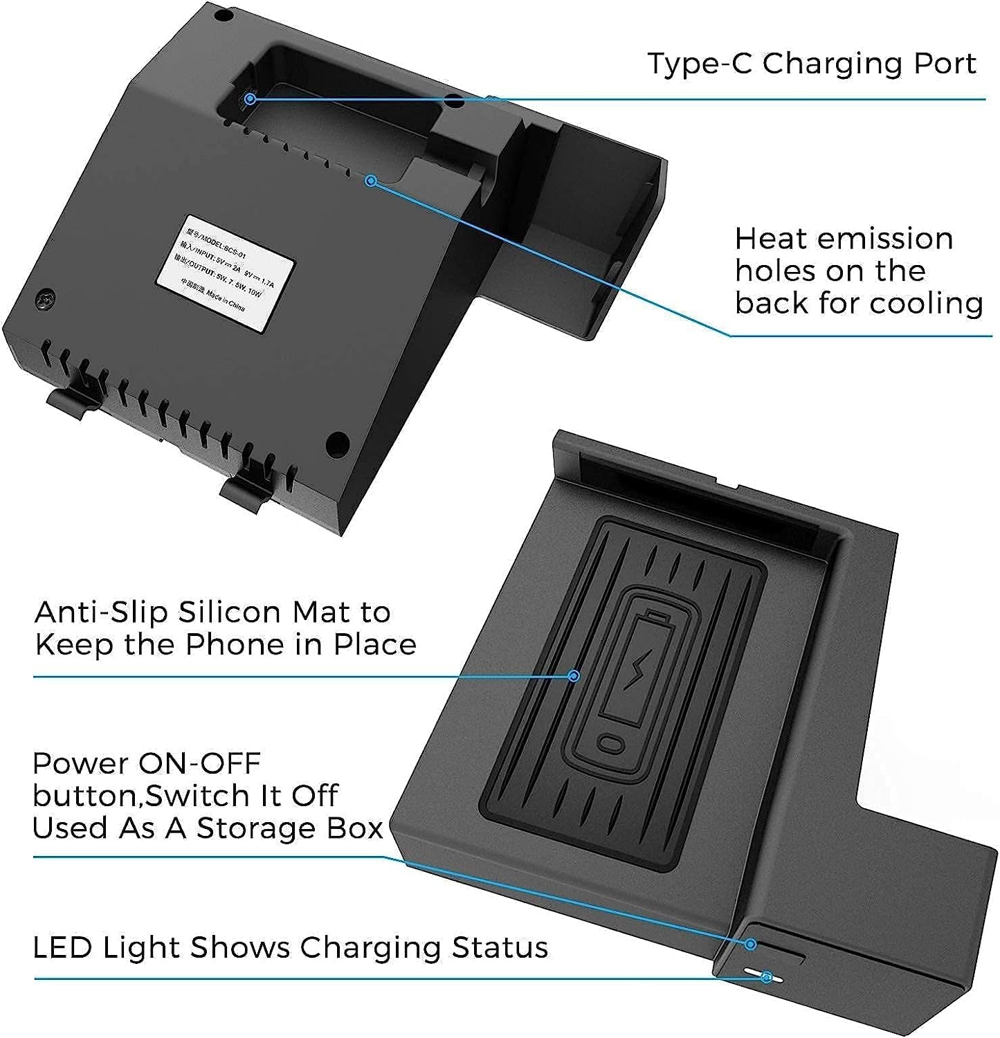 Caricabatterie Wireless per Cellulare Da Auto, Adatto per Mercedes-Benz W177 W247 W205 W212 W213 T-Model S205 S212 S213 Coupe C205 C207 C238 Cabrio A207 A238 (W205 S205 C205 5(BJ 20) 15-21) Modello A