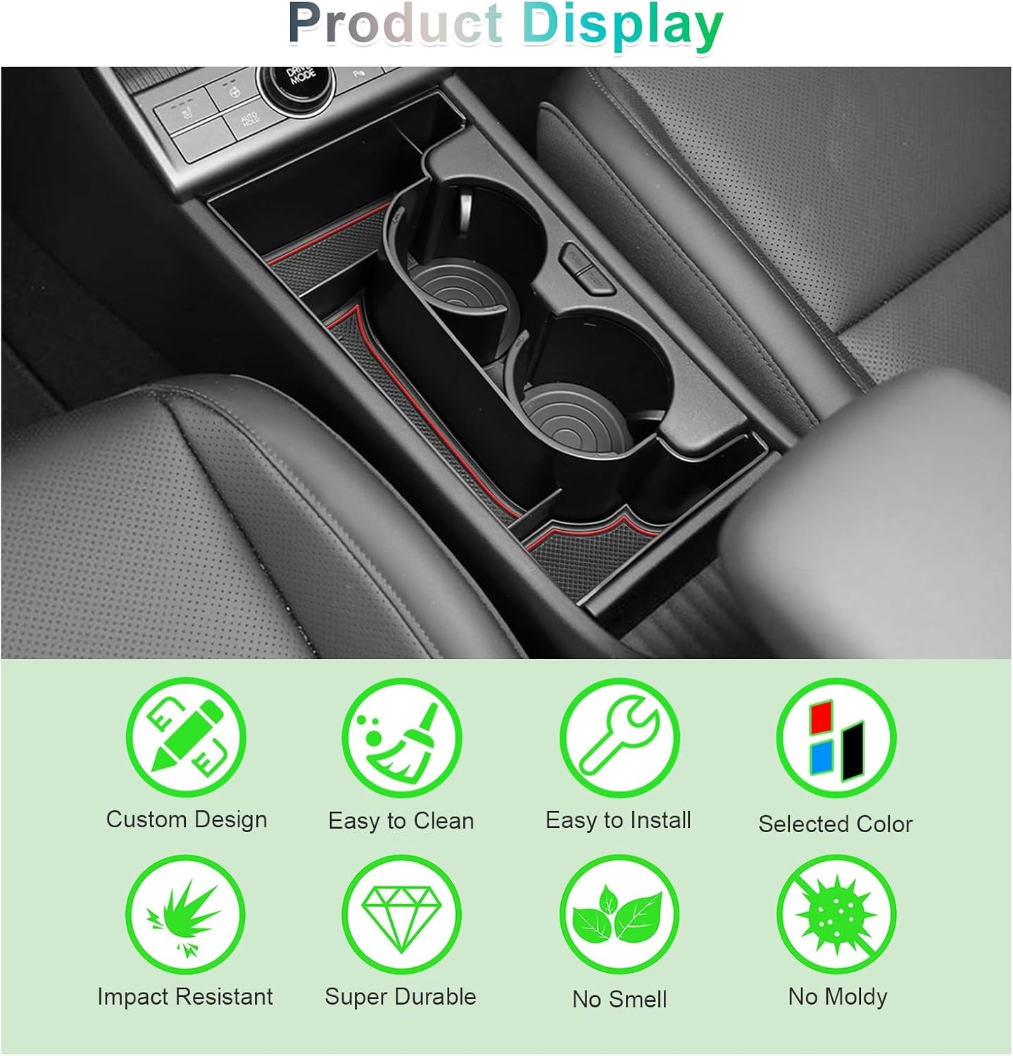 Hyunda-I Kona SX2 2024 2025 (Elettronico Automatico)[Benzina] Contenitore Portaoggetti Console Centrale, Organizer Accanto Al Portabicchieri, Compatibile Con Accessori Hyundai Kona 2024 (Rosso)