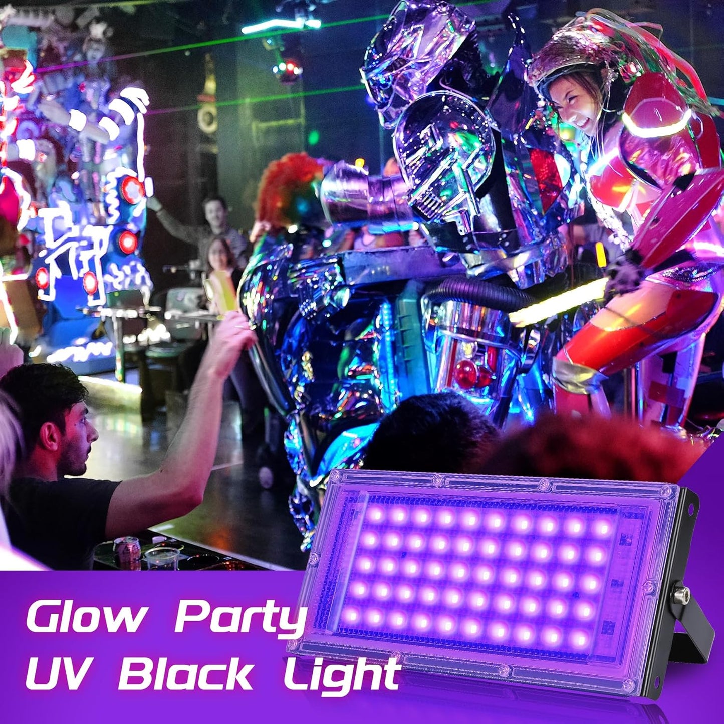 2 Pezzi 50W LED UV Luce Nera Faretto, Luce UV Impermeabili IP65, Luce Ultravioletta per Party, Illuminazione Da Palco, Festa Glow, Decorazione Di Halloween, Festa Fluorescente, Acquario