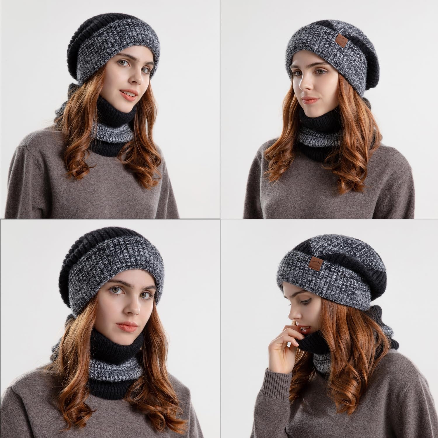 2 En 1 Cappello Donna Invernale Autunno Berretto E Sciarpa Elastico Beanie Scaldacollo in Maglia Berretti Cappelli Da Bici Sci All'Aperto Con Foderato in Pile