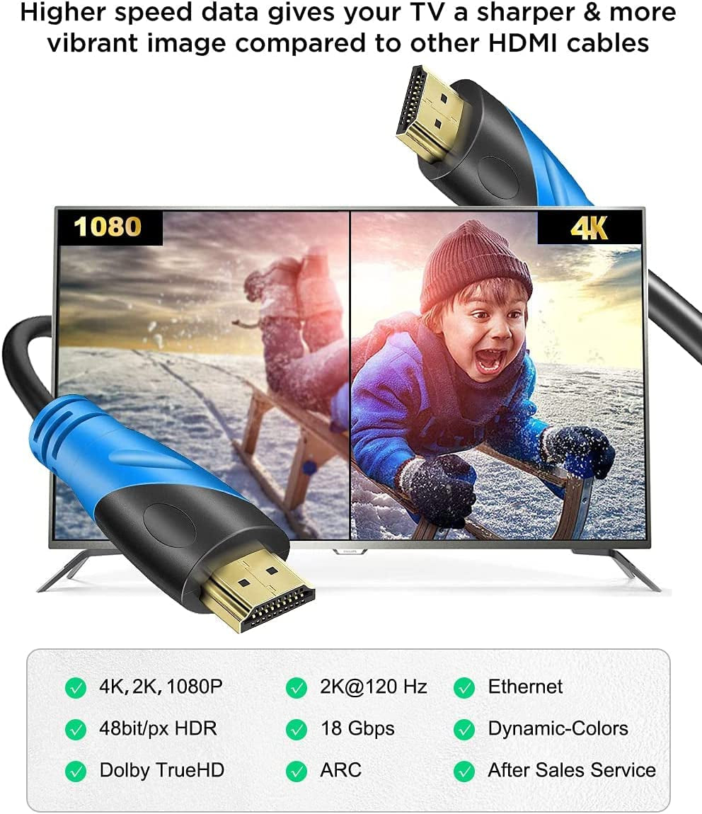 Cavo HDMI 4K/60HZ 10M (HDMI 2.0, 18 Gbps) Connettori Placcati Oro Ad Alta Velocità, Ethernet Audio Return, Compatibile 3D Con Laptop PS3 PS5 PC HDTV Proiettore