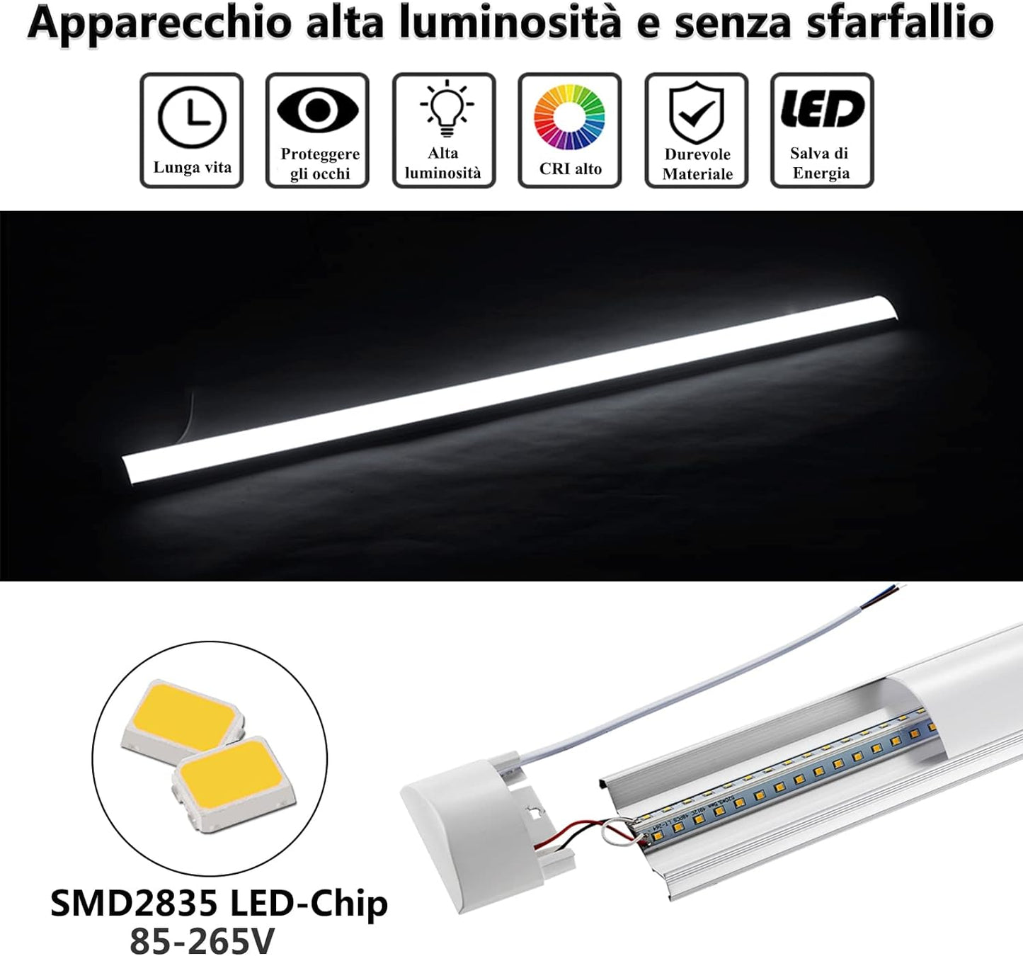 Plafoniera Da Officina, 115Cm 40W LED Luminaire 4800LM Lampada Da Soffitto, 6500K Bianco Freddo Lineare Tubo Neon LED Sottopensile Luce per Parete Garage Ufficio Cucina Barra Magazzino,2Pack