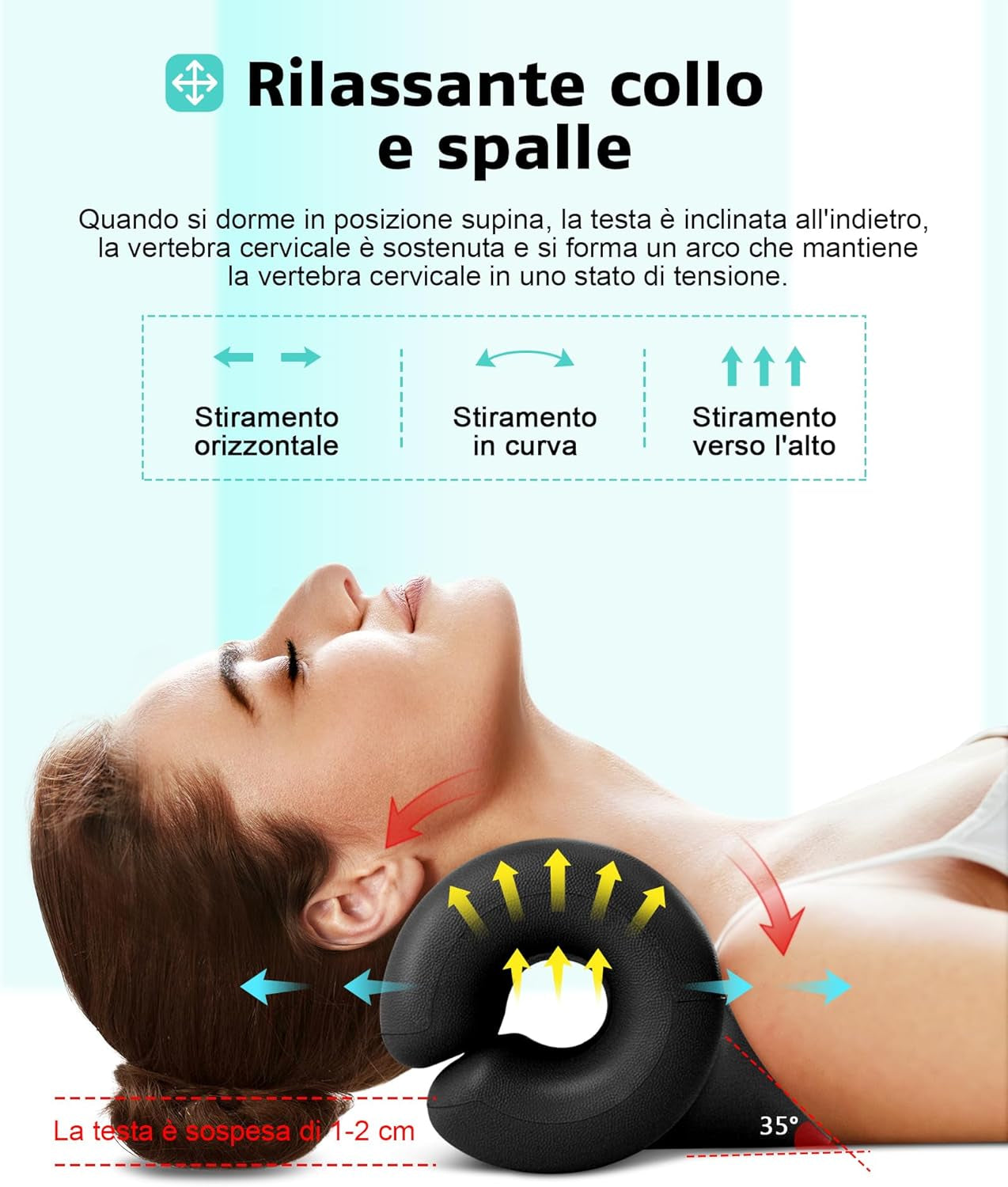 Rilassante per Collo E Spalle, Dispositivo Di Trazione Cervicale Barella per Collo Portatile, Correttore Di Postura Del Collo Cuscino per Chiropratica per Alleviare Il Dolore(Nero)