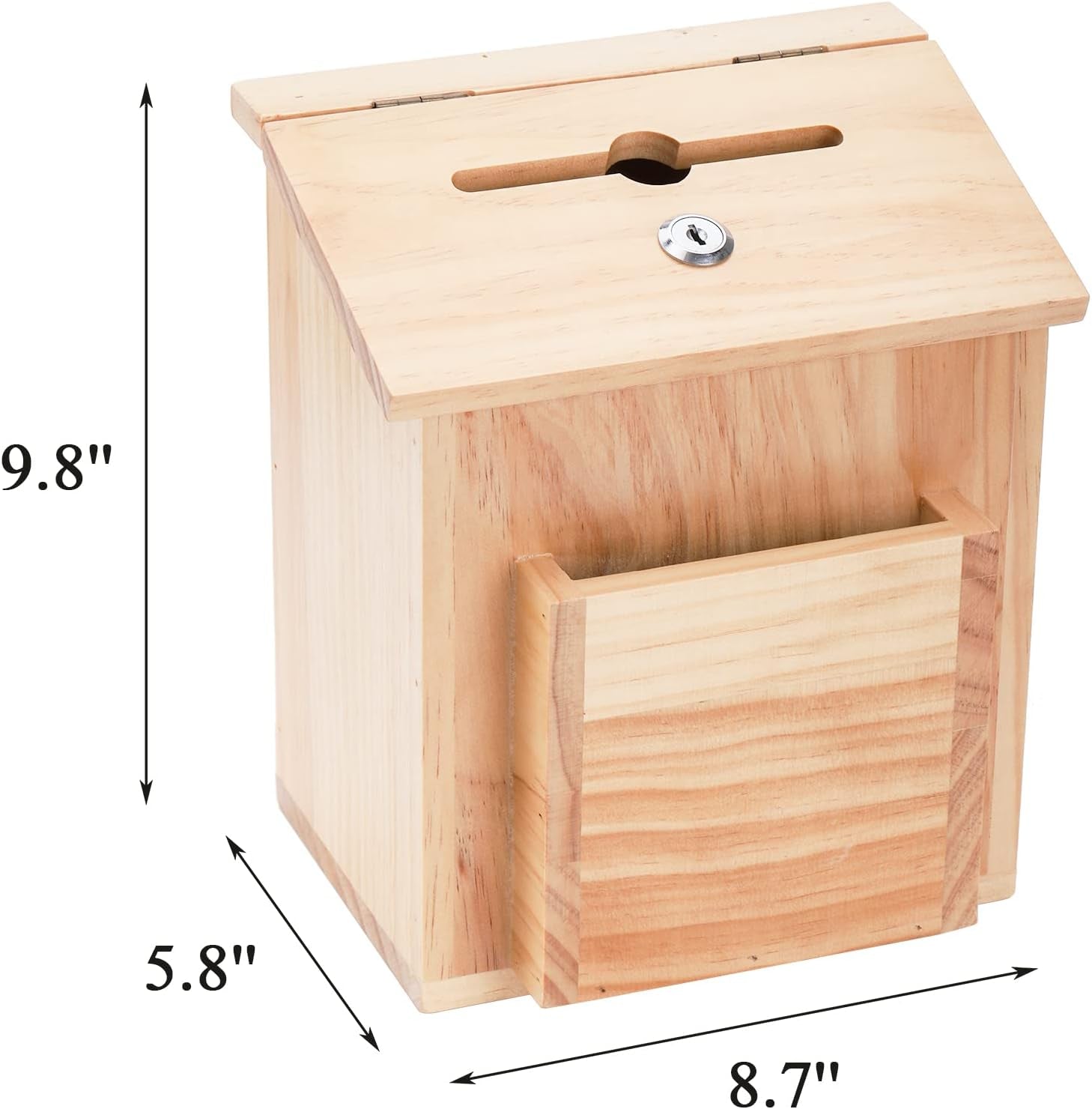 Scatola per Suggerimenti in Legno Con 50 Biglietti Di Suggerimento, Scatola per Commenti, in Legno Di Pino Naturale, Con Coperchio Incernierato, per Piano Di Lavoro O Montaggio a Parete, 21 X