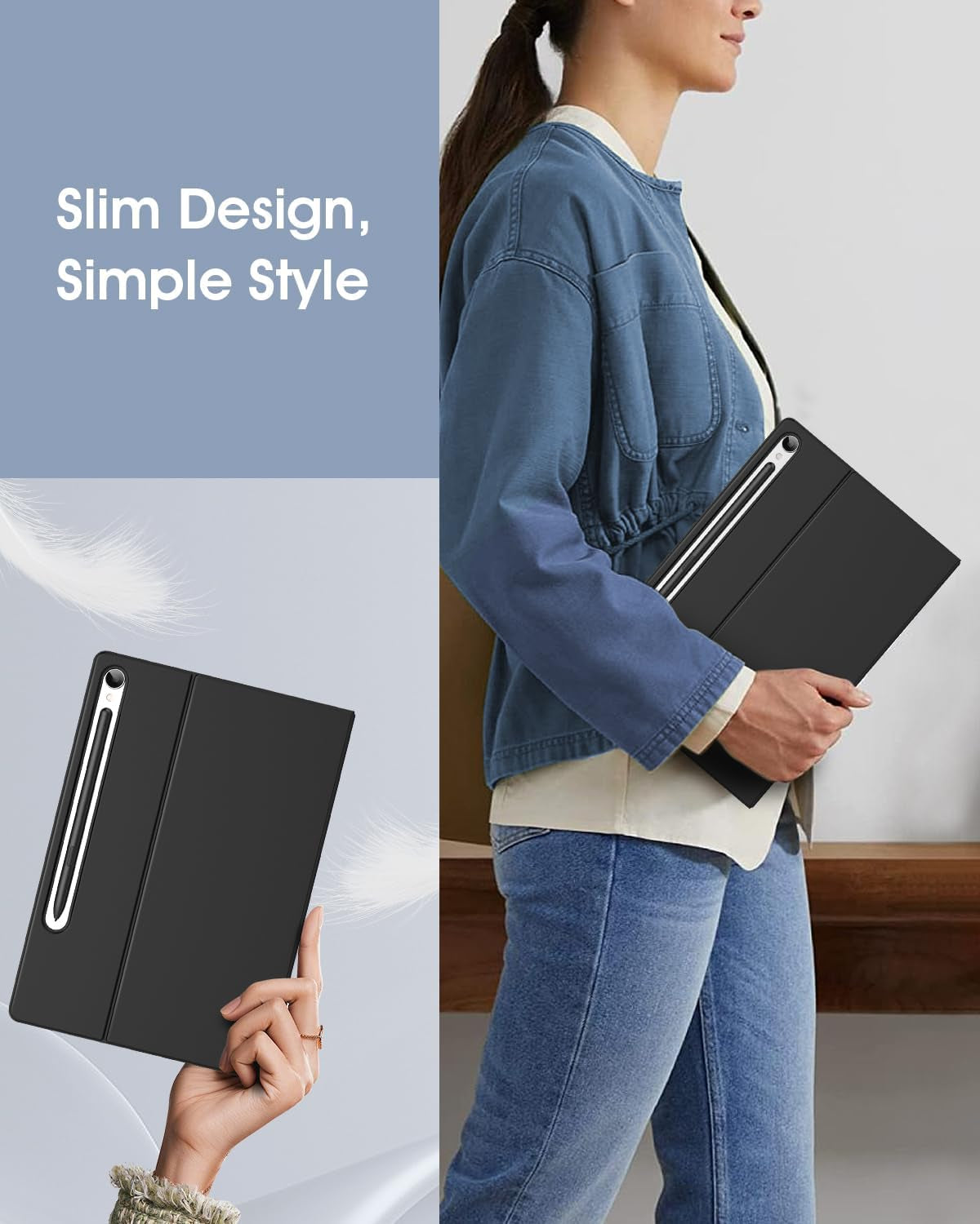 Custodia Magnetica Compatibile Con Galaxy Tab S9 2023 SM-X710/SM-X716B/SM-X718U, Cover per Galaxy Tab S9 11 Inch, Sottile E Leggero Supporto Con Slot Incorporato per S Pen, Nero