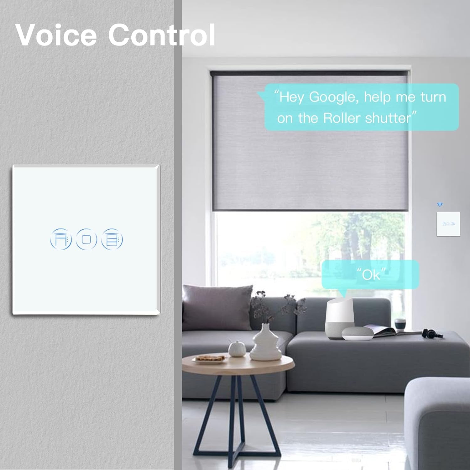 Interruttore Intelligente Wi-Fi per Tapparelle, Telecomando E Funzione Timer Con Smart Life/Tuya APP, Funziona Con Alexa Echo E Google Home, Interruttore per Tapparelle Wifi Con Pannello Touch
