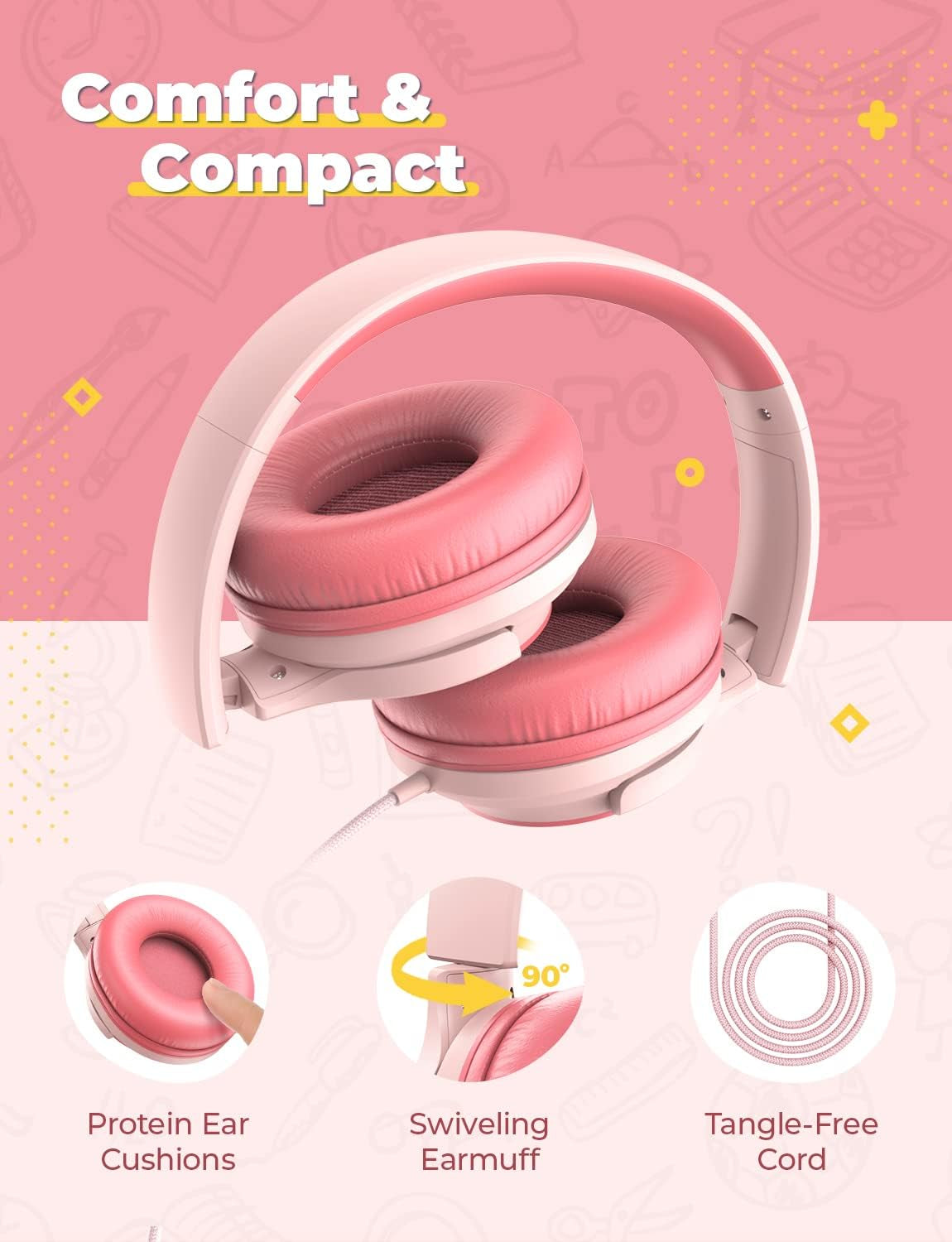 Cuffie per Bambini [2 Confezioni] – 94 Db Safe Volume Limited – Cuffie Wired per Bambini Con Splitter Condivisione, Tangle-Free Foldable Stereo Cuffie per Tablet