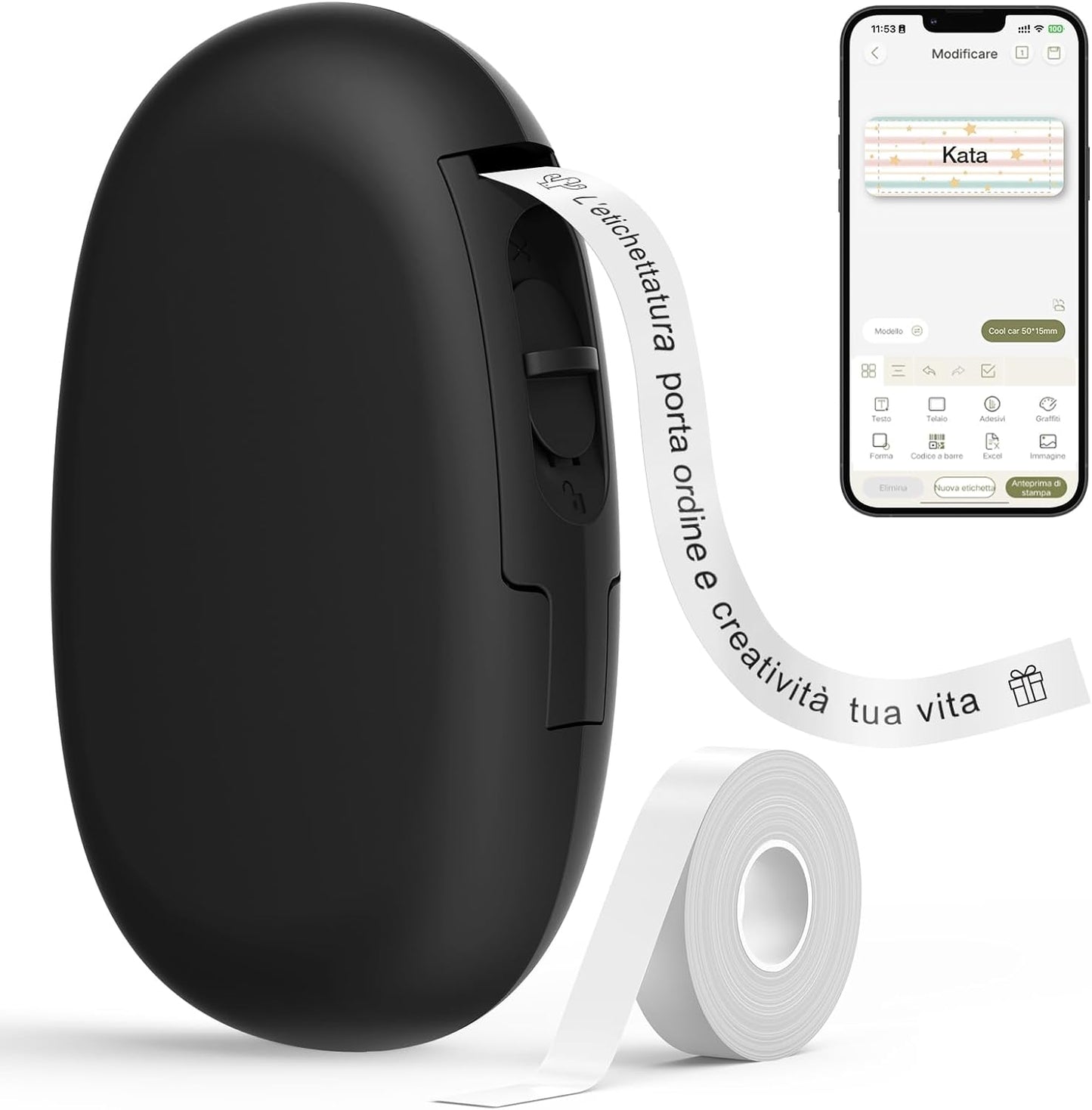 E10 Mini Etichettatrice Adesive Personalizzate, Bluetooth Stampante Termica Etichette per IOS E Android, Etichettatrice Etichette Adesive Adatta per Casa, Ufficio, Prezzo, Data