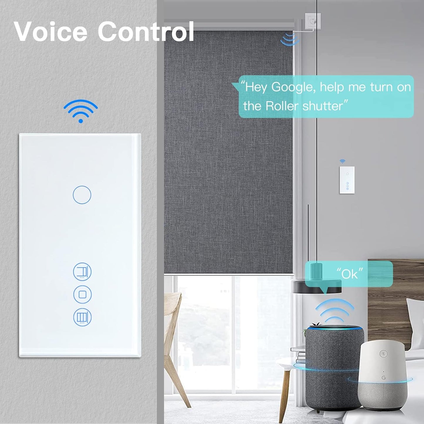 Alexa, Interruttore per Tapparelle, 1 Vano, 1 Via, Wifi Touch, Telecomando Con App Smart Life/Tuya, Interruttore Smart per Tapparelle, Compatibile Con Alexa E Google Home, Colore: Bianco