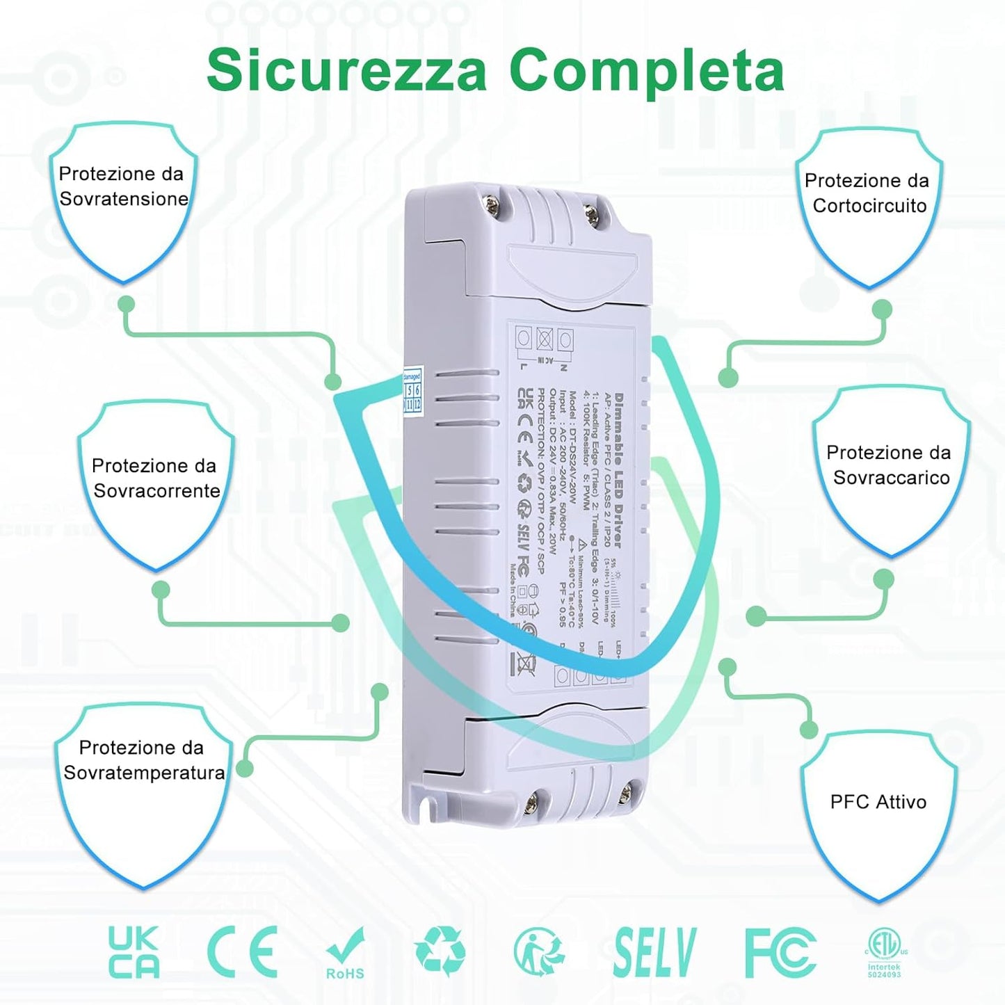 Trasformatore LED 24V 20W Dimmerabile Triac & 0-10V&1-10V & PWM & Resistenza Da 100K Alimentatore 24V 0.83A Di Tensione Costante Driver LED AC 220V to DC Trasformatori Di Bassa Tensione