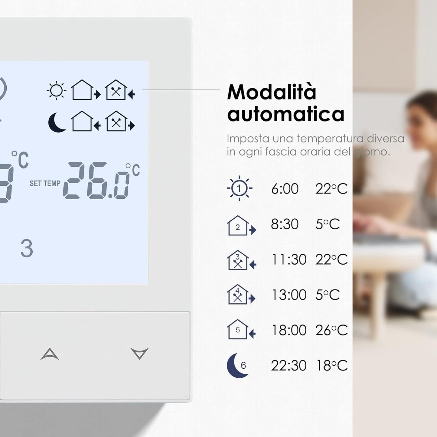 Termostato Smart per Riscaldamento Dell'Acqua,Termostato Ambiente Digitale Programmabile Settimanale Cronotermostato 3A TDS72-WP