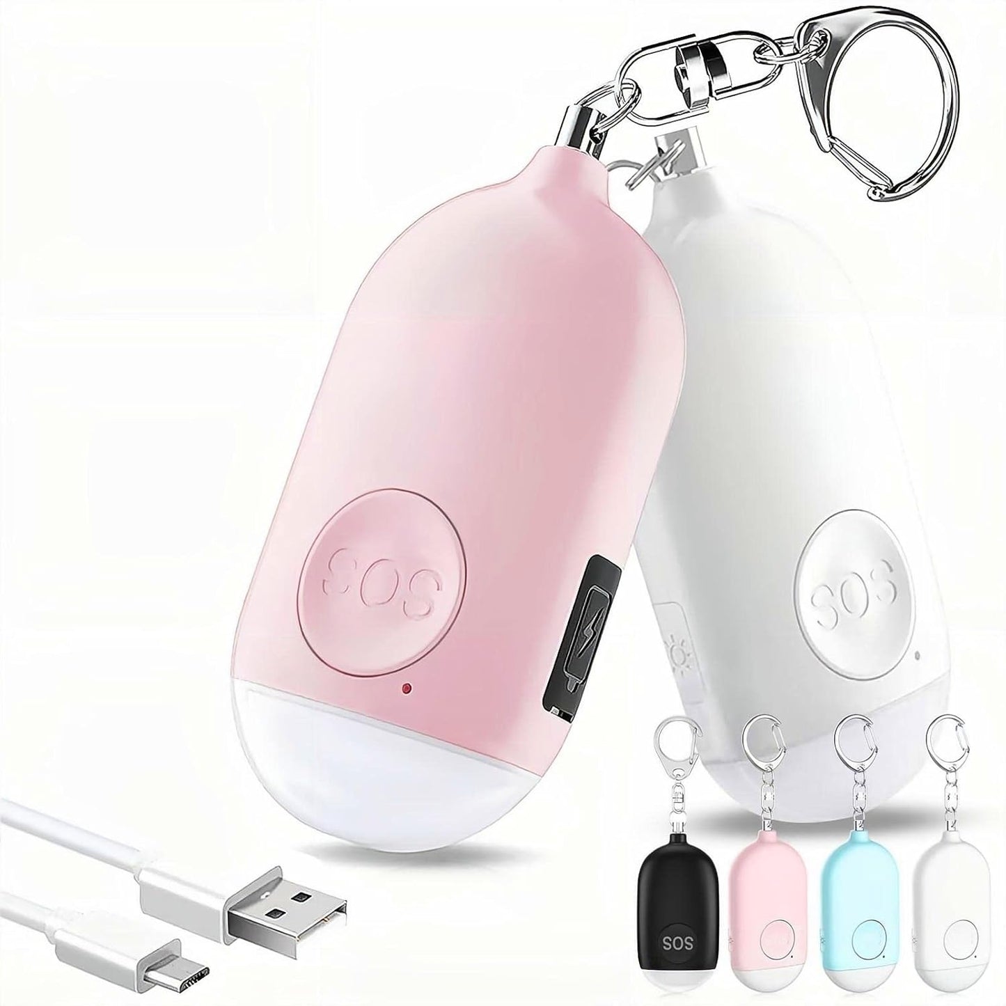 Allarme Personale Ricaricabile, 130 Db Forte Suonoallarme Di Sicurezza Personale Allarme Autodifesa per Donne/Bambini/Ragazze/Anziani Con Torcia Led(Bianco+Rose)
