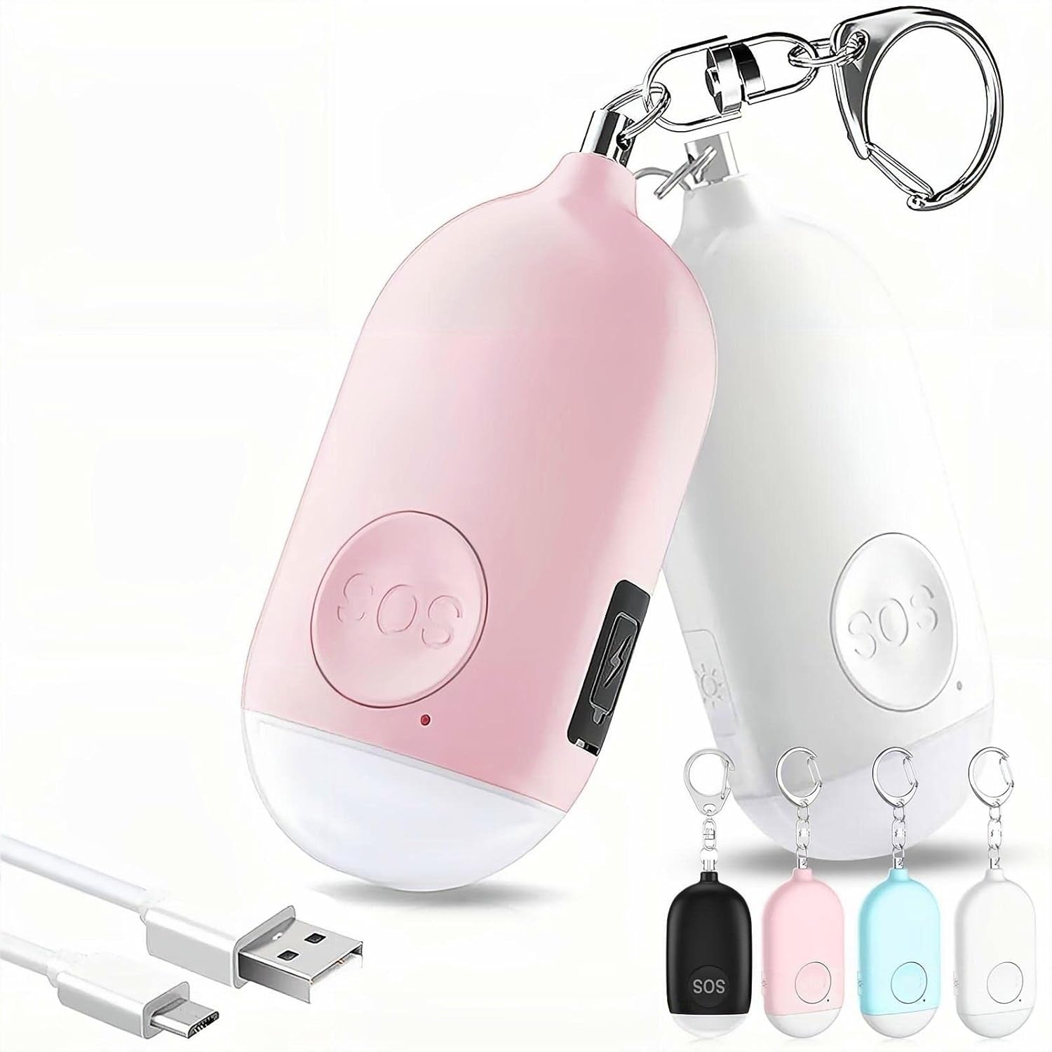 Allarme Personale Ricaricabile, 130 Db Forte Suonoallarme Di Sicurezza Personale Allarme Autodifesa per Donne/Bambini/Ragazze/Anziani Con Torcia Led(Bianco+Rose)