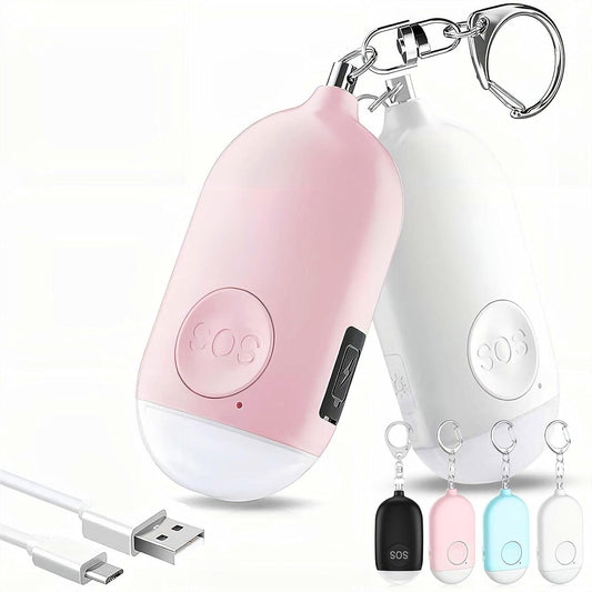Allarme Personale Ricaricabile, 130 Db Forte Suonoallarme Di Sicurezza Personale Allarme Autodifesa per Donne/Bambini/Ragazze/Anziani Con Torcia Led(Bianco+Rose)