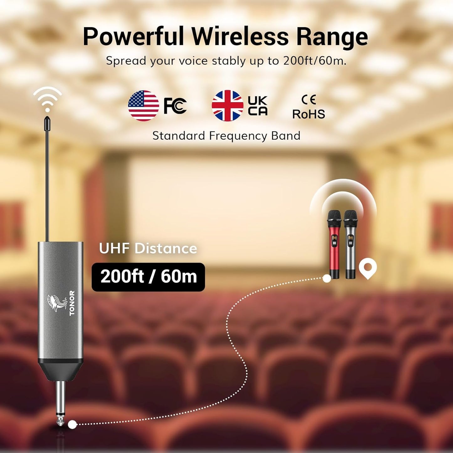 Microfono Senza Fili UHF Sistema Microfonico Dinamico a Doppio Cordless in Metallo Con Ricevitore Ricaricabile, Set Di Microfoni Wireless per Canto Karaoke, DJ, Festa, 60M (TW630) Grigio E Rosso