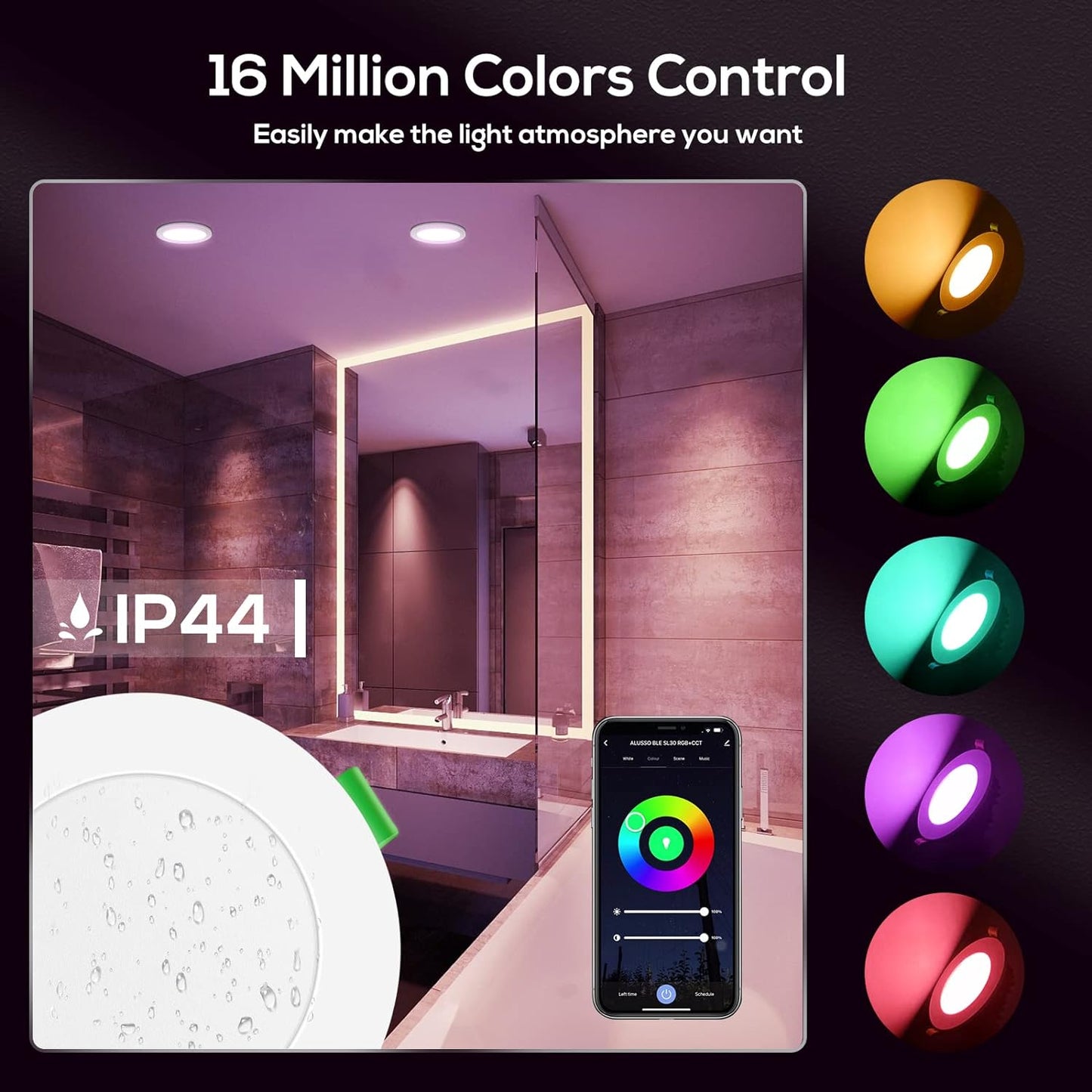 - Lampada Da Incasso a LED Con Bluetooth, 10 W, Dimmerabile, RGB+CCT, Con Lunetta Bianca E Cromata, Sostituibile, Compatibile Con Alexa E Google Assistant, Confezione Da 4