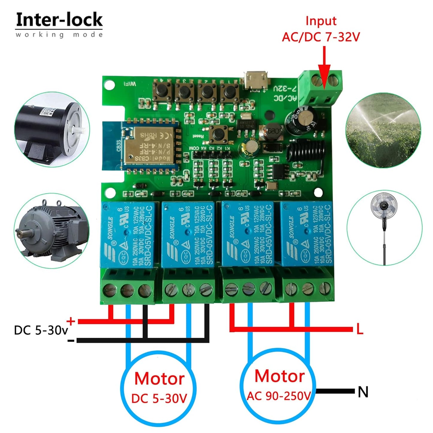 Modulo Relè Wifi Interruttore Intelligente a 4 Canali Interruttore Momentaneo/Autobloccante/Interblocco Interruttore Porta Garage Fai Da Te per Tuya/Vita Intelligente APP