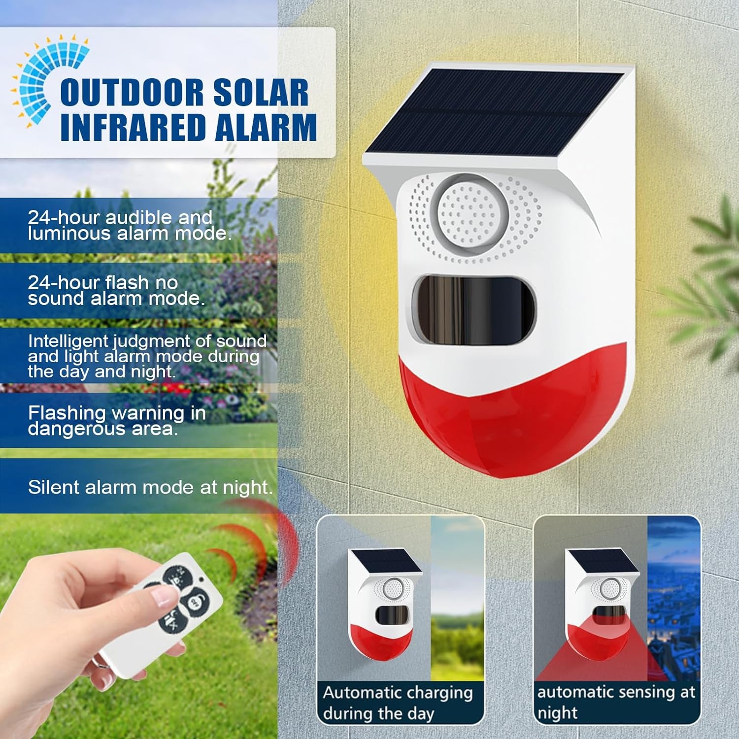 Allarme Antifurto per Campanello Solare, Campanello Esterno Impermeabile  PIR Con Telecomando, Allarme Di Sicurezza per Visitatori a 4 Modalità, Adatto per La Vostra Villa E Agriturismo