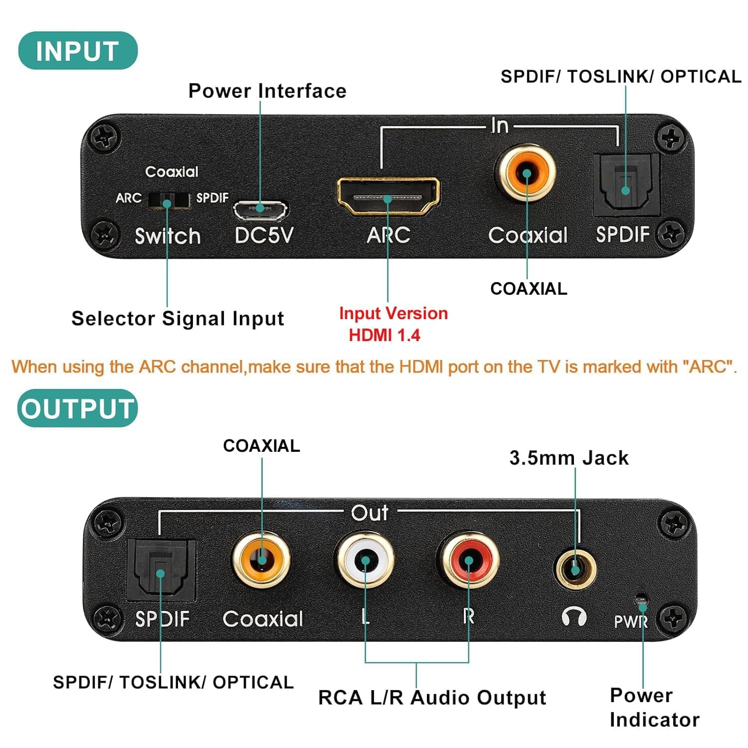 Arc Hdmi Extractor 2.0/5.1 Cec + 192Khz DAC Convertitore, Digitale Spdif Ottico Toslink Coassiale a Coax Spdif E Analogico RCA 3.5Mm Jack, Adattatore Audio per TV Phono Ampli Cuffie