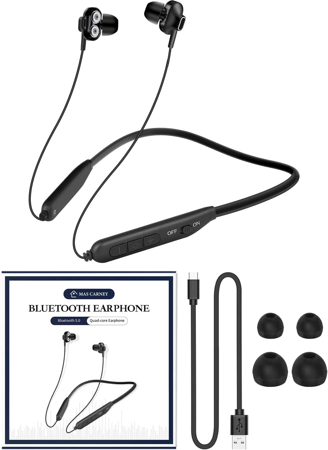 BI2 Cuffie Bluetooth Sport, Auricolari Bluetooth Con Filo, Cuffie Bluetooth Con Archetto Da Collo Magnetici, Auricolare Bluetooth Con Doppio Driver E Bass per Fitness, Running.