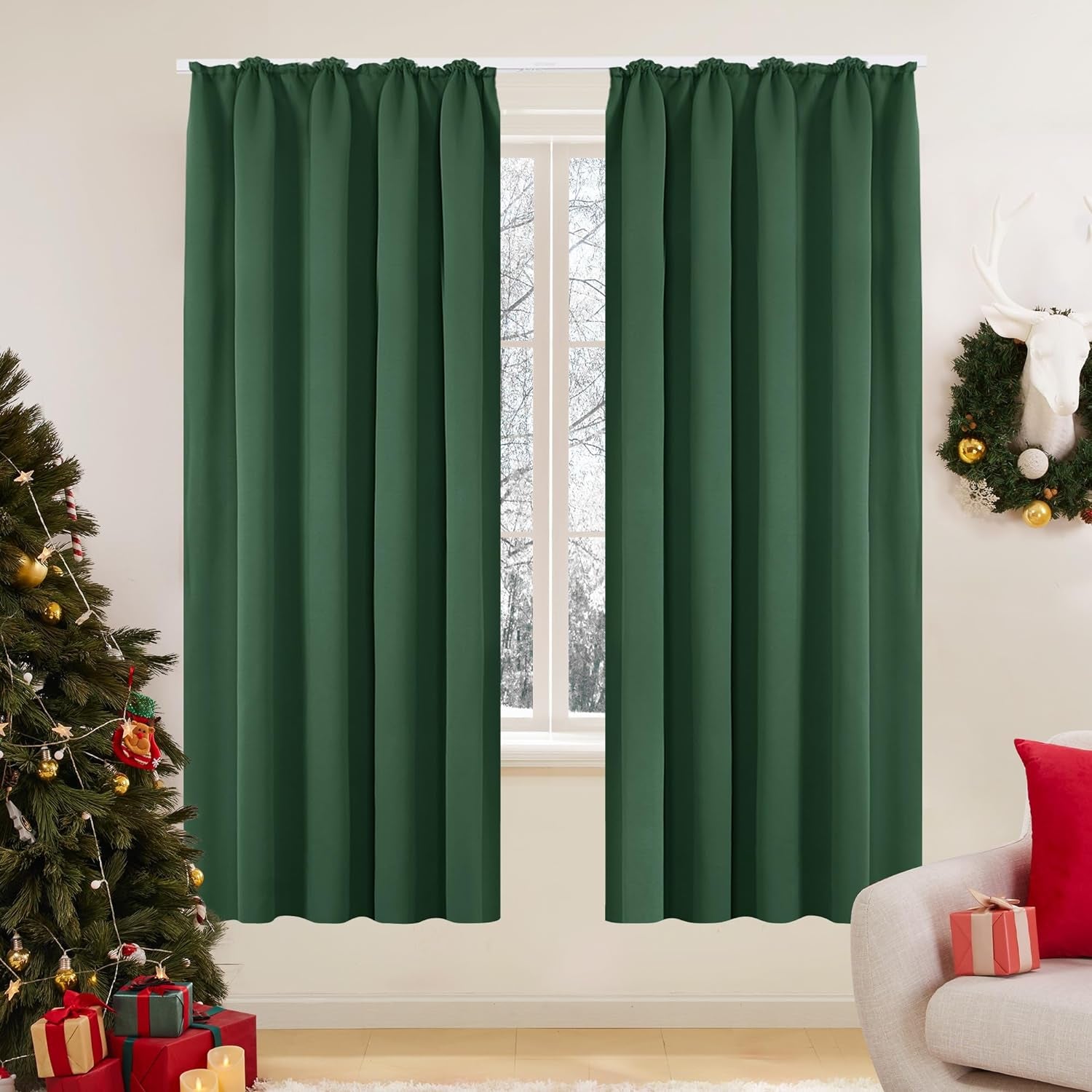 Tende Camera Da Letto 2 Pezzi Coprente Oscuranti Termiche Isolanti Tende Soggiorno Moderne Elegante Con Nastro per La Casa 140X175 CM Verde Olivastro