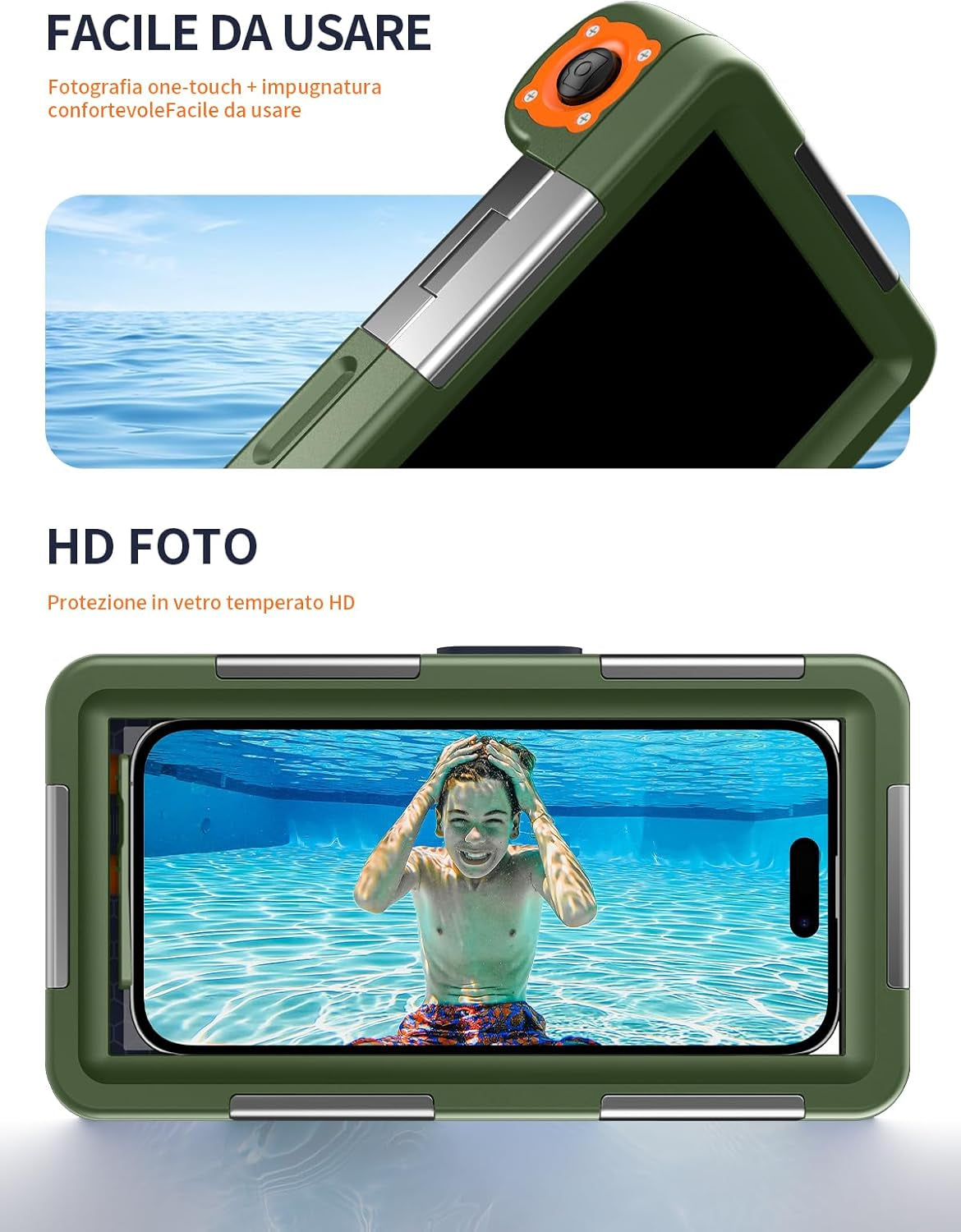 Custodia Impermeabile Subacquea Professionale IP68 15M per Iphone Samsung Huawei Xiaomi,Compatibile Con Telefoni Fino a 6,9 Pollici,Adatto per Immersioni Snorkeling Surf,Verde