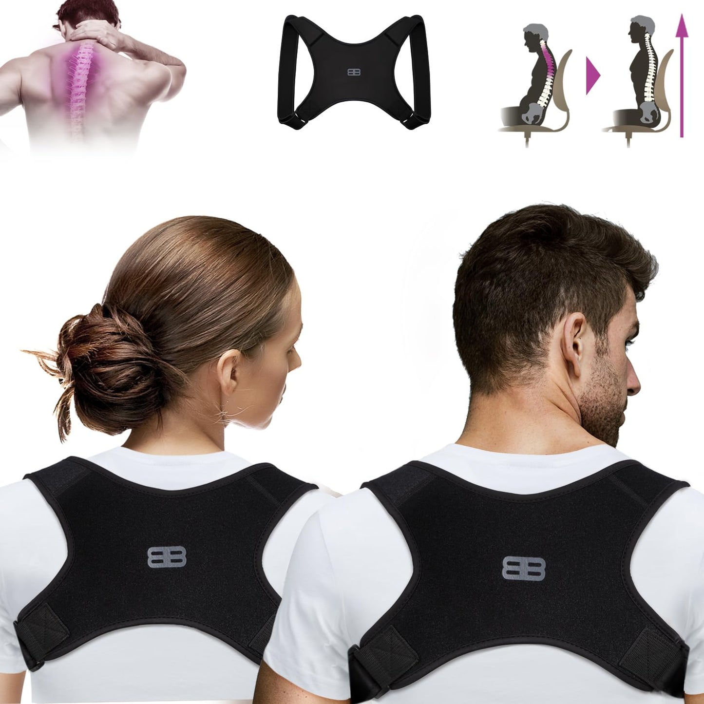 Correttore Posturale Spalle - Fascia per Donna E Uomo - Schiena Dritta - Tutore (S,M,L)