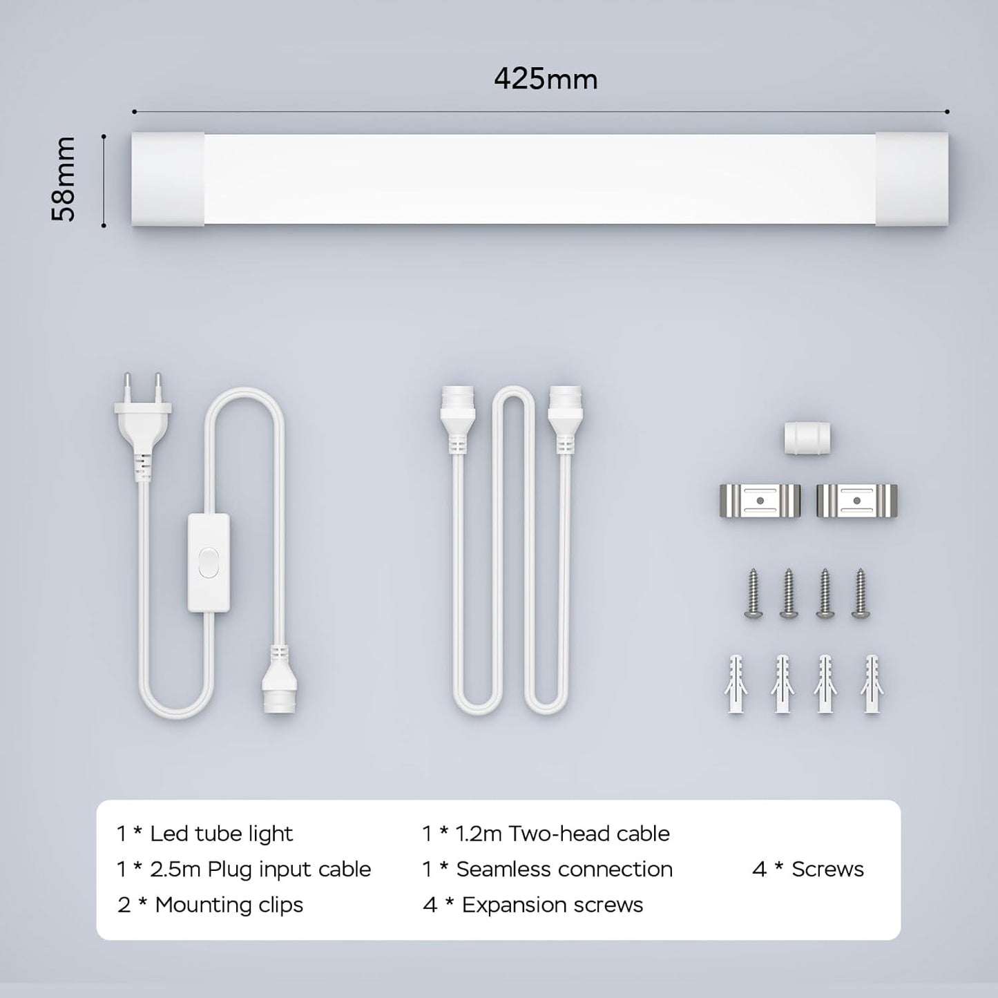 Plafoniera LED Soffitto 40Cm Con Spina Plug and Play O Cablata, Semplice Collegamento in Serie Plafoniera Garage 16W 1760LM Bianco Freddo 5000K, Barra LED Tubo Impermeabile IP65, 1 Pezzi