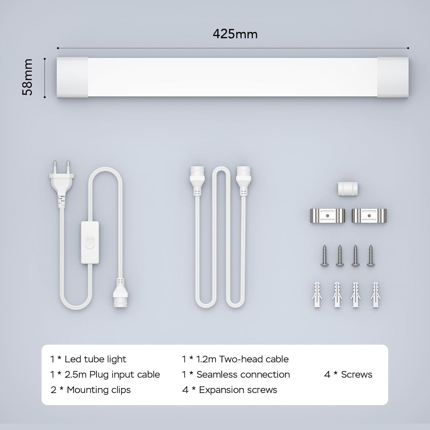 Plafoniera LED Soffitto 40Cm Con Spina Plug and Play O Cablata, Semplice Collegamento in Serie Plafoniera Garage 16W 1760LM Bianco Freddo 5000K, Barra LED Tubo Impermeabile IP65, 1 Pezzi