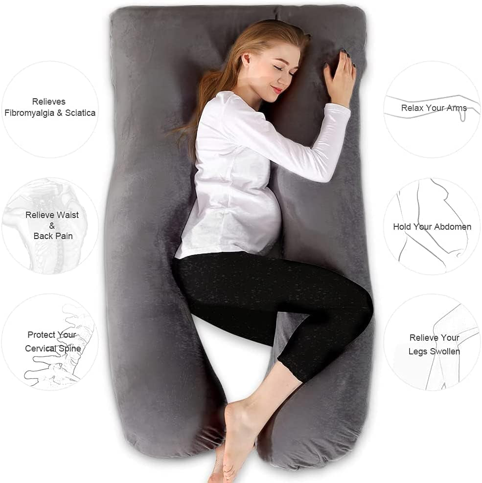 Cuscino Gravidanza, Cuscino per Chi Dorme Sul Fianco a Forma Di U Con Fodera, Cuscino a U,Cuscino per L'Allattamento, Cuscino Di Posizionamento Grande per Donne,Nero