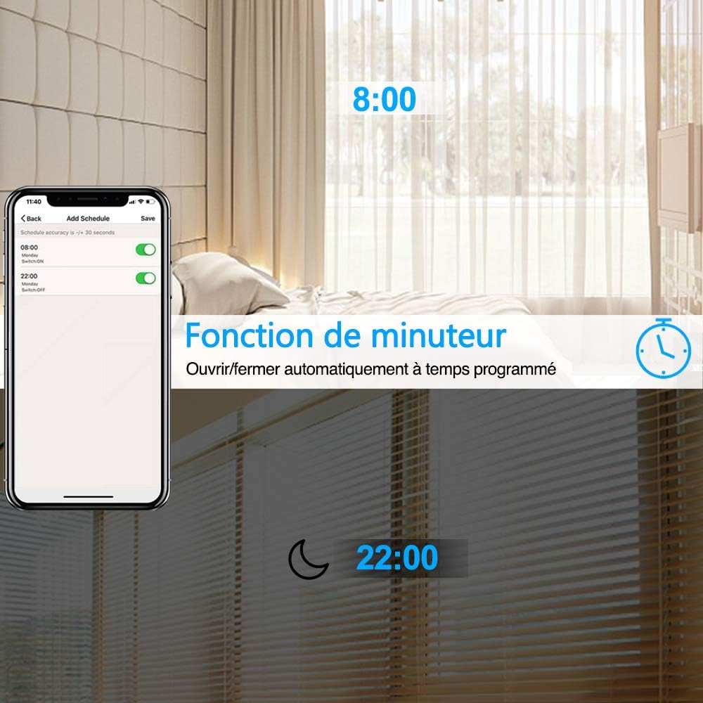 Interruttore Tapparella Collegato, Apertura Regolabile, Interruttore Persiane Tenda Wifi, Compatibile Con Alexa Google Home per Controllo Vocale, Timer Intelligente Motore a Parete