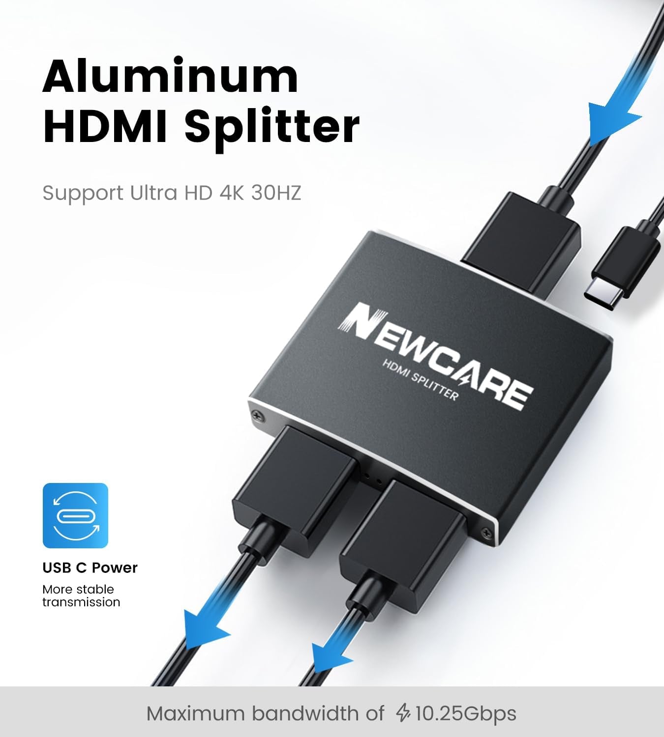 Splitter HDMI 1 in 2 Out, Splitter HDMI 4K per Due Monitor, Duplicare/Specchio Con Cavo HDMI Da 1,2 M, Splitter HDMI, Supporta Due Televisori Diversi/Uguali Allo Stesso Tempo