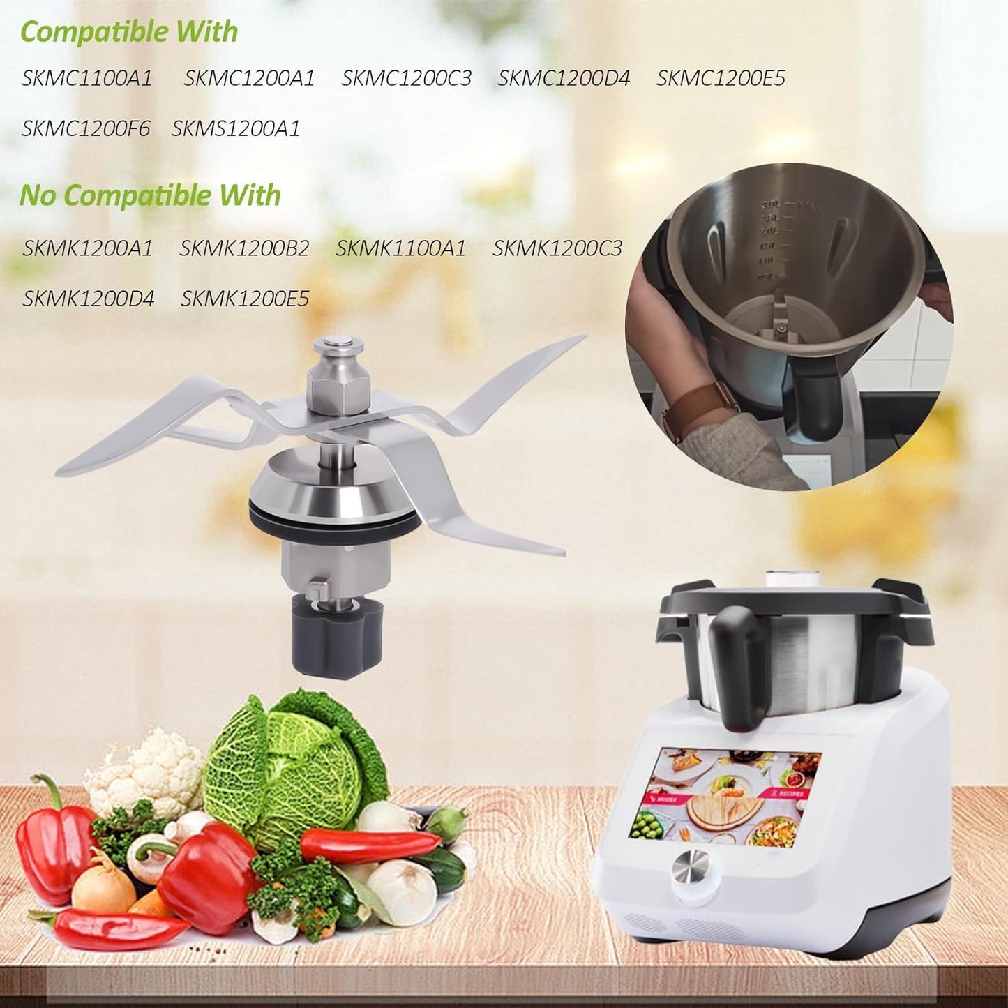 Lama Di Ricambio Compatibile Con Silvercrest Monsieur Cuisine Connect E Monsieur Cuisine Smart Robot Da Cucina in Acciaio Inox Con Guarnizione E Spazzola Di Pulizia