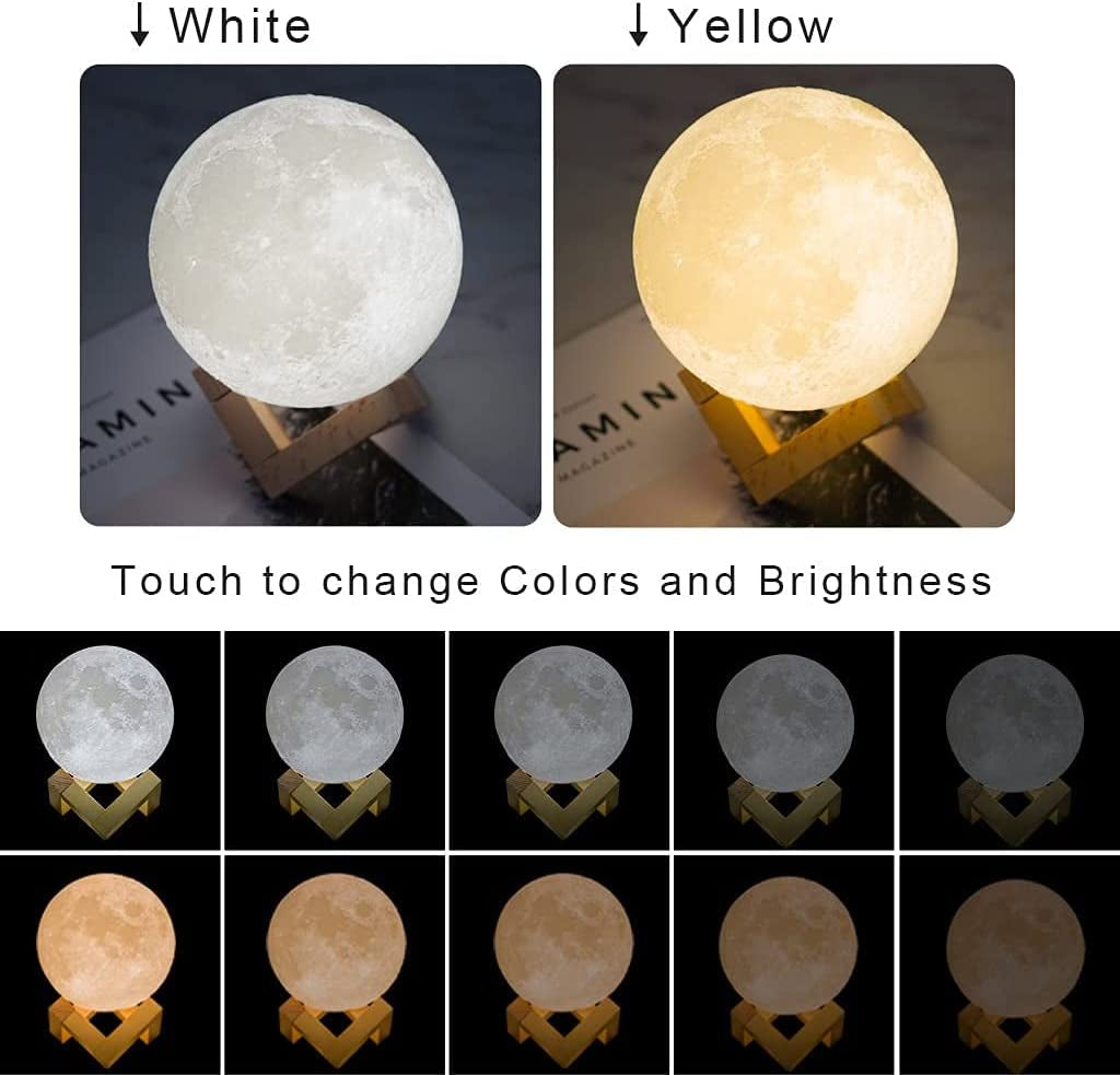 12Cm Moon Lampada Luna Luce Notturna per Bambini Regalo per Donne Di Ricarica USB Touch Control E Luminosità Due Tono Bianco Caldo E Freddo