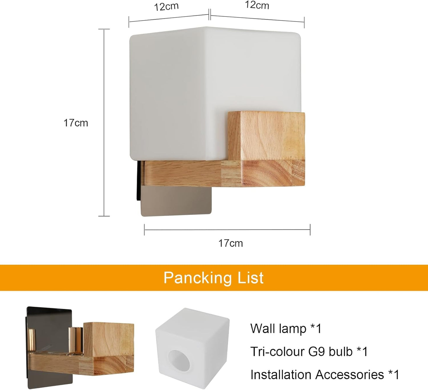 Applique Led Da Parete Interno 3000K-6500K Applique Da Parete Dimmerabile a Tre Colori Lampada Da Parete Creativa in Legno Adatto per Camere Da Letto, Corridoi, Scale