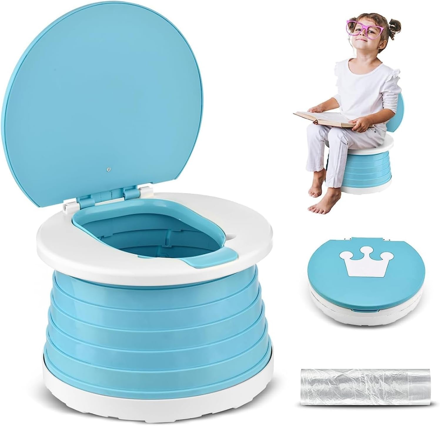 Vasino per Bambini Vasino Portatile per Bambini Da Viaggio Vasino per Bambini WC Portatile Vasino Pieghevole Da Viaggio Toilette Pieghevole Bambini per Campeggio Indoor Outdoor-15Pcs Sacchetti Vasino