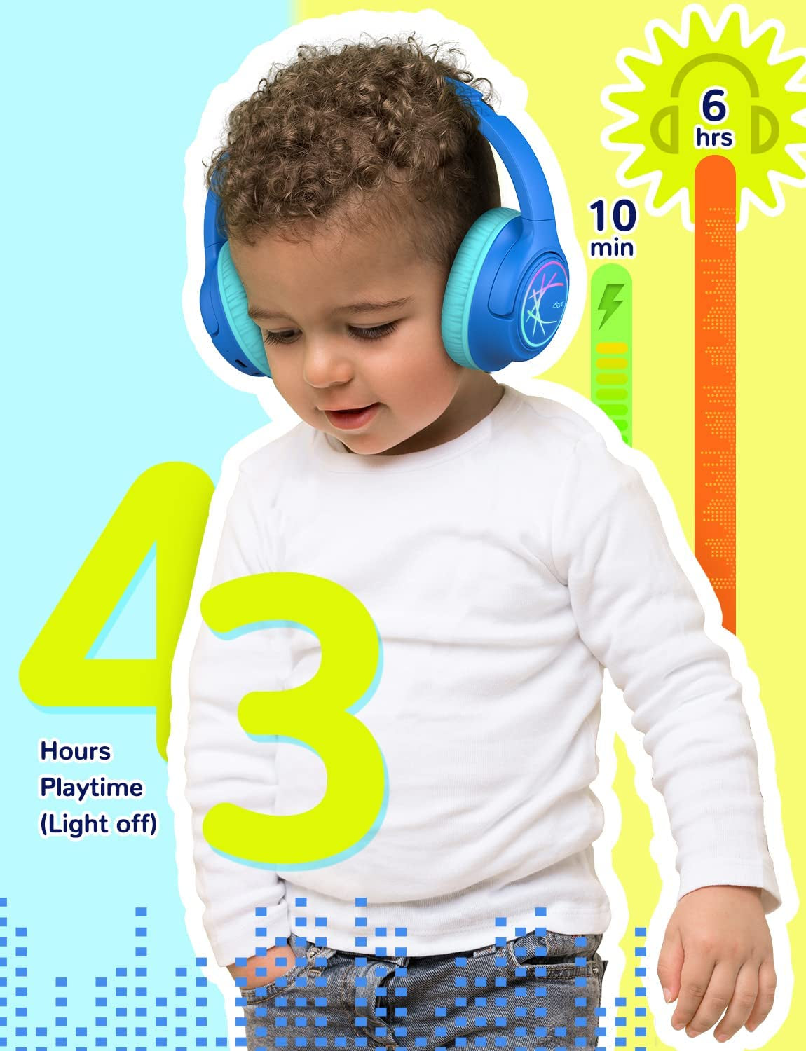 Cuffie Wireless Bambini Con Luci LED, Volume Di Sicurezza 74/85/94 Dba, 43 Ore Di Riproduzione, Audio Stereo, Type-C, Cavo AUX, Cuffie Bluetooth Bluetooth 5.3 per Bambini